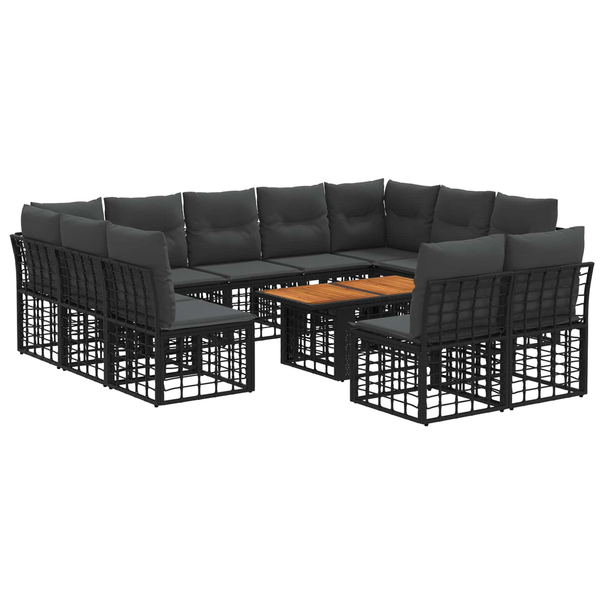 Gartensofa-set 12 stk. Schwarz und Dunkelgrau Poly-Rattan