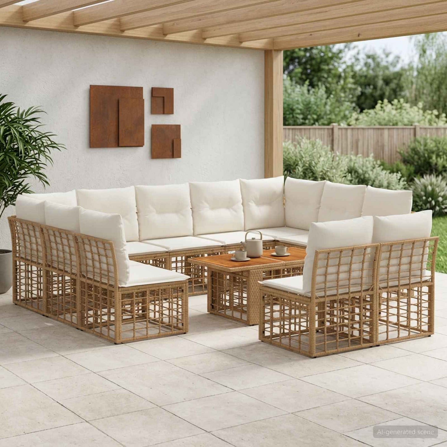 Gartensofa-set 12 stk. Natürlich und Cremweiß Poly-Rattan