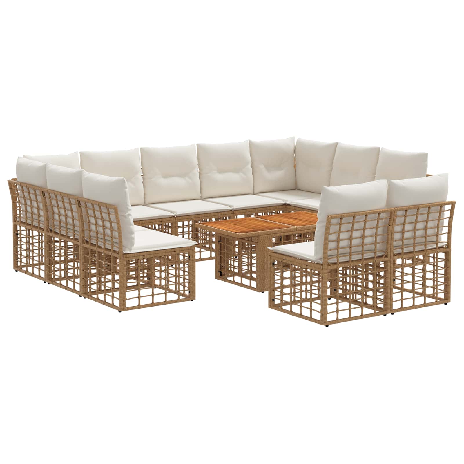 Gartensofa-set 12 stk. Natürlich und Cremweiß Poly-Rattan
