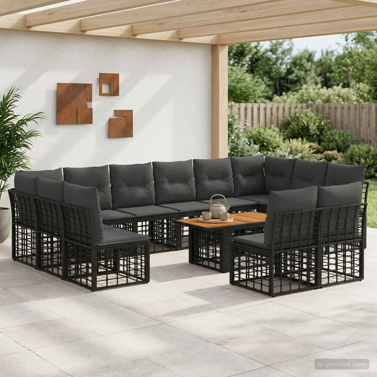Gartensofa-set 13 stk. Schwarz und Dunkelgrau Poly-Rattan