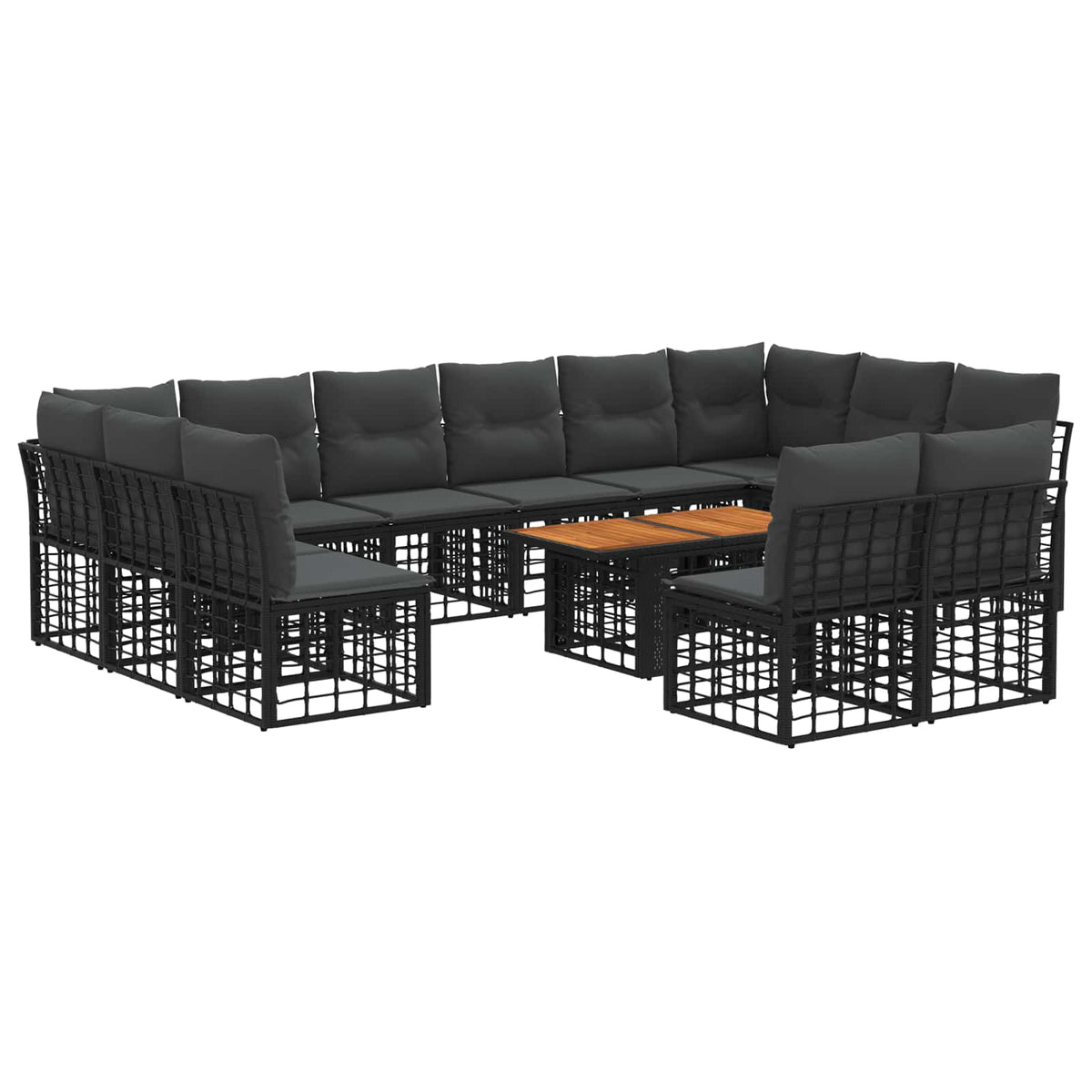 Gartensofa-set 13 stk. Schwarz und Dunkelgrau Poly-Rattan