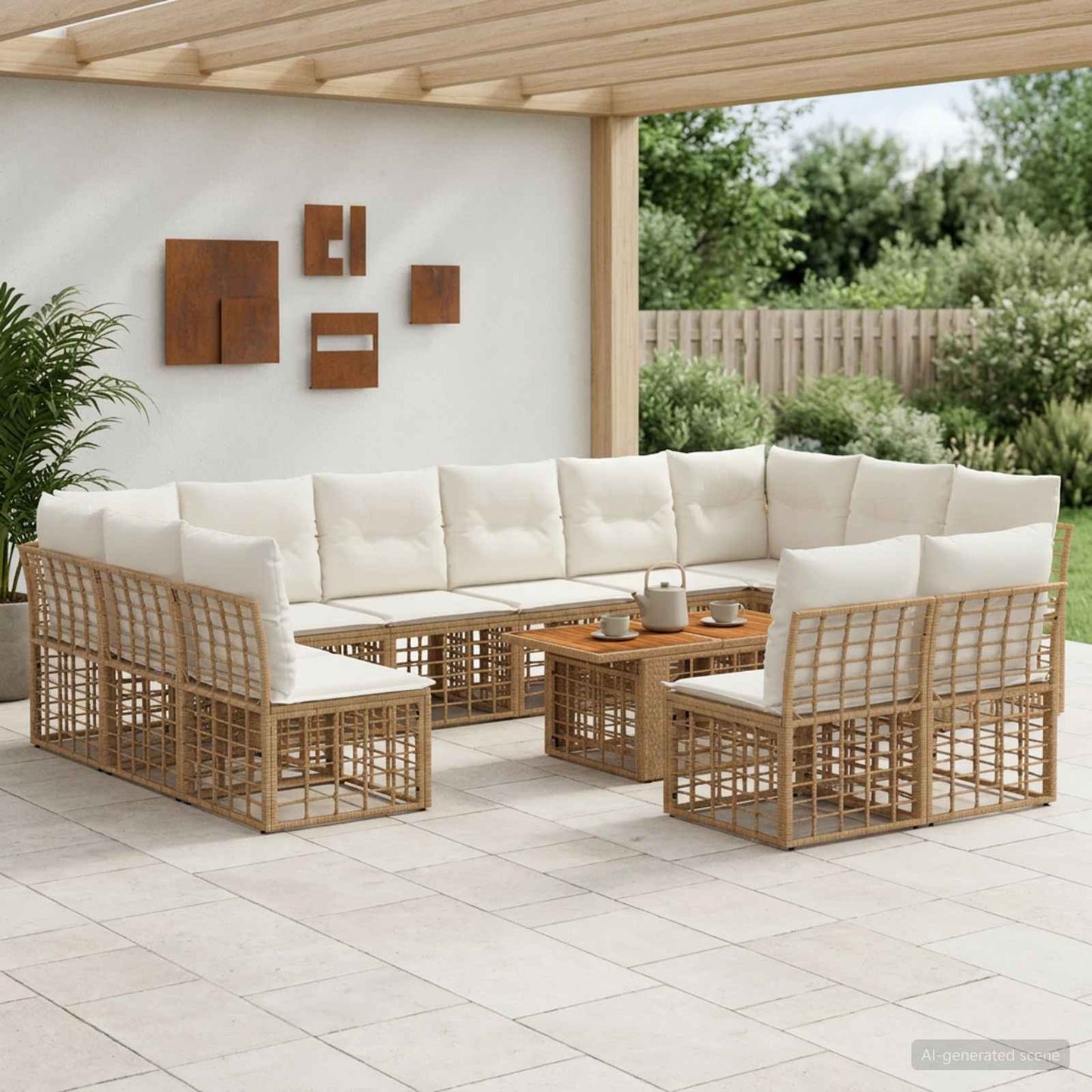 Gartensofa-set 13 stk. Natürlich und Cremweiß Poly-Rattan