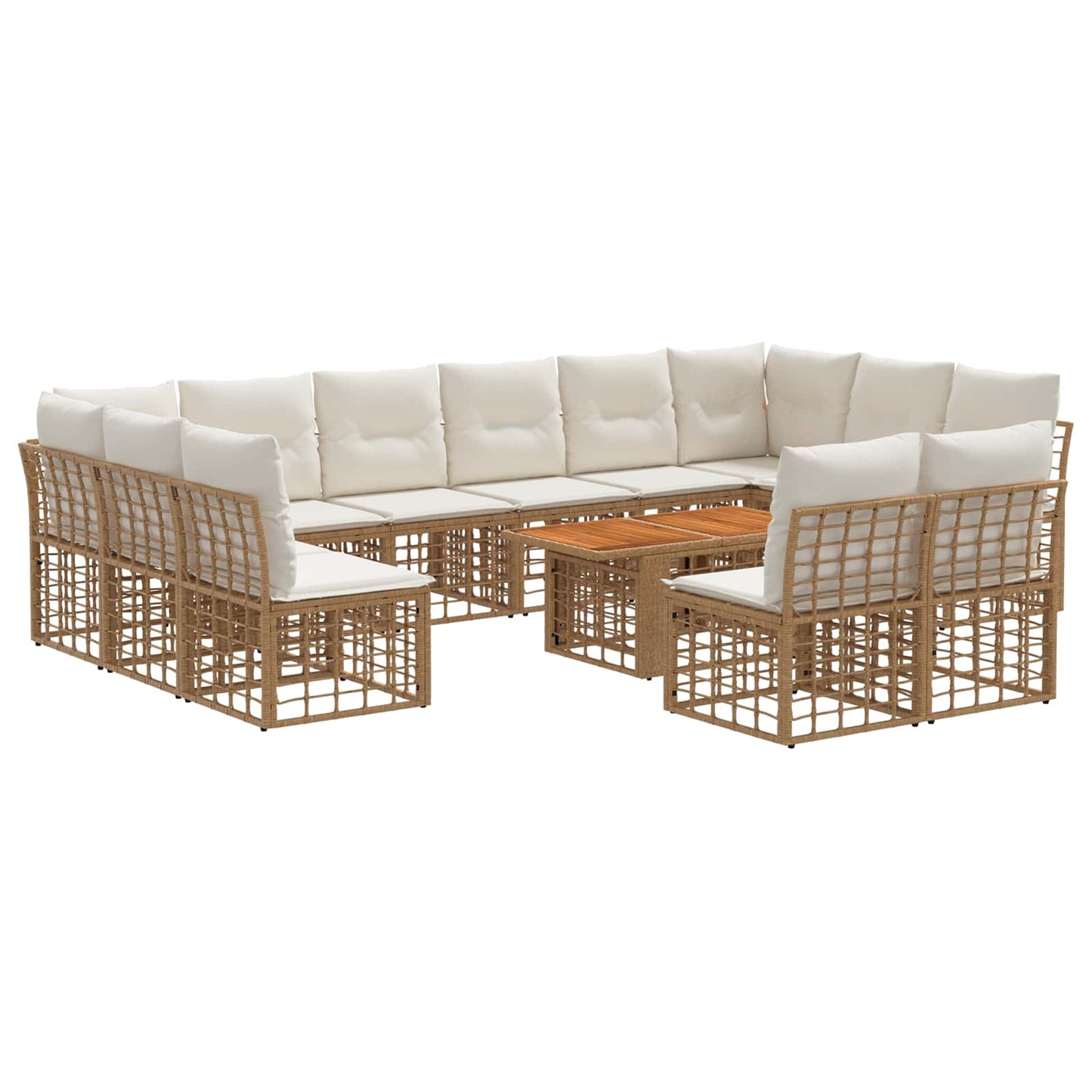 Gartensofa-set 13 stk. Natürlich und Cremweiß Poly-Rattan