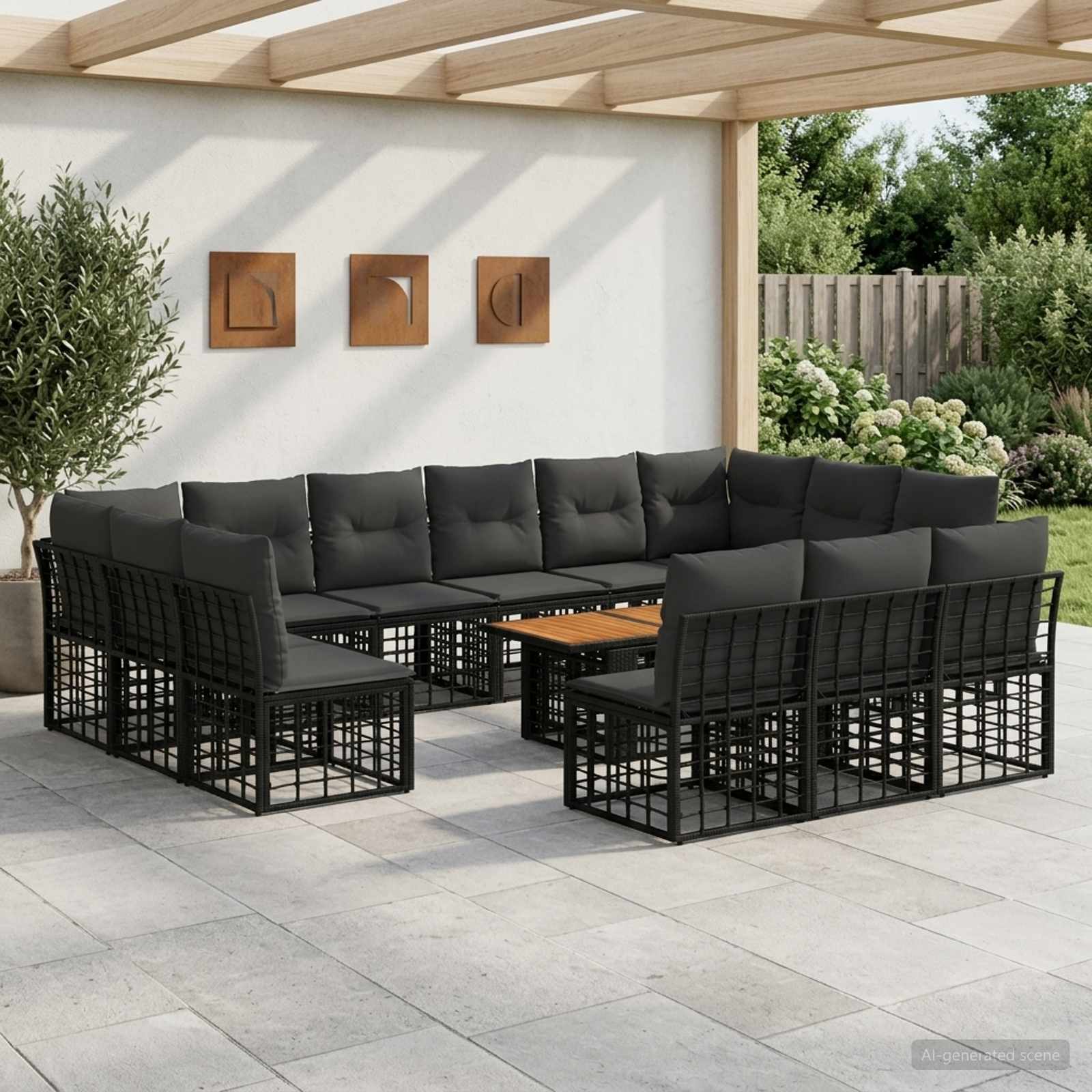 Gartensofa-set 14 stk. Schwarz und Dunkelgrau Poly-Rattan