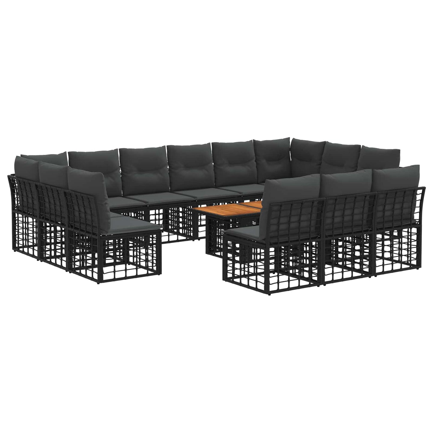 Gartensofa-set 14 stk. Schwarz und Dunkelgrau Poly-Rattan