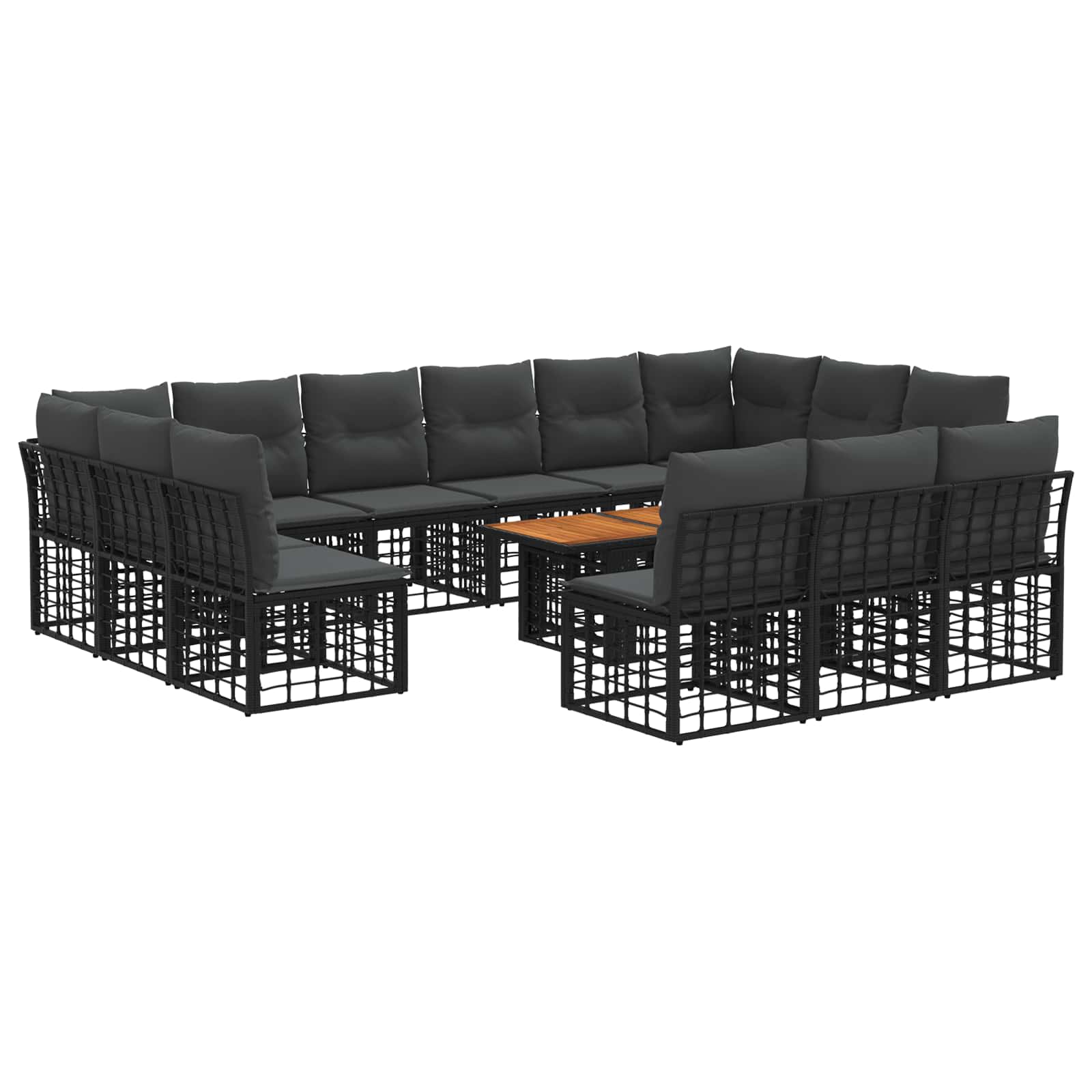 Gartensofa-set 14 stk. Schwarz und Dunkelgrau Poly-Rattan