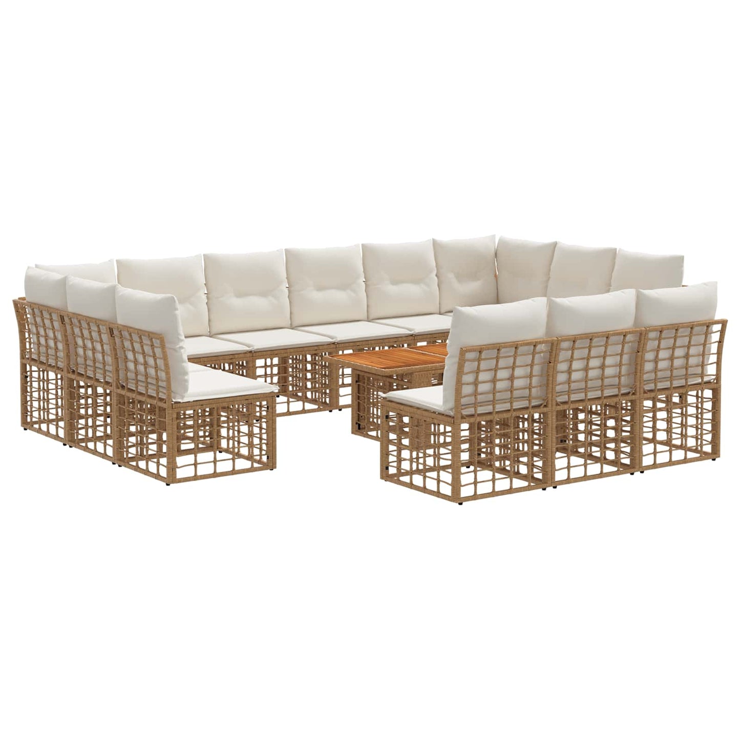 Gartensofa-set 14 stk. Natürlich und Cremweiß Poly-Rattan