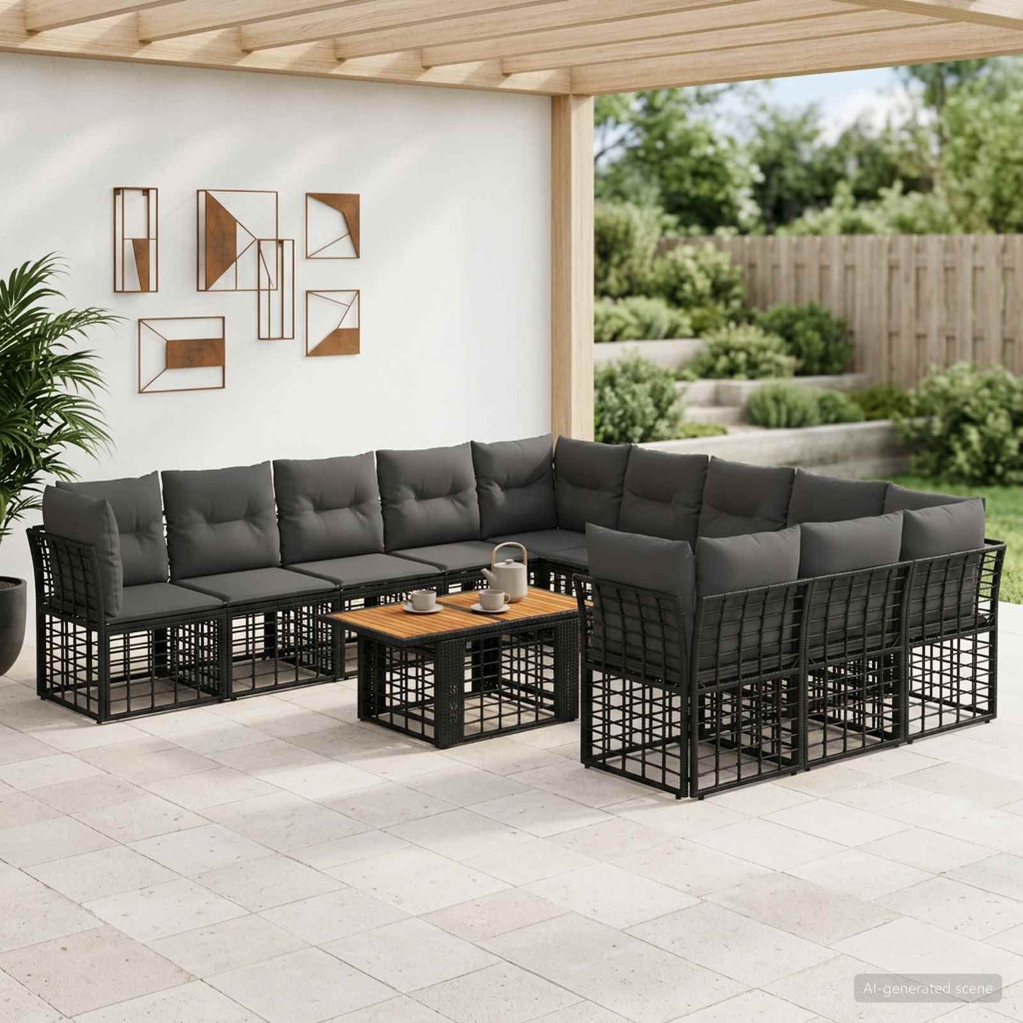 Gartensofa-set 12 stk. Schwarz und Dunkelgrau Poly-Rattan