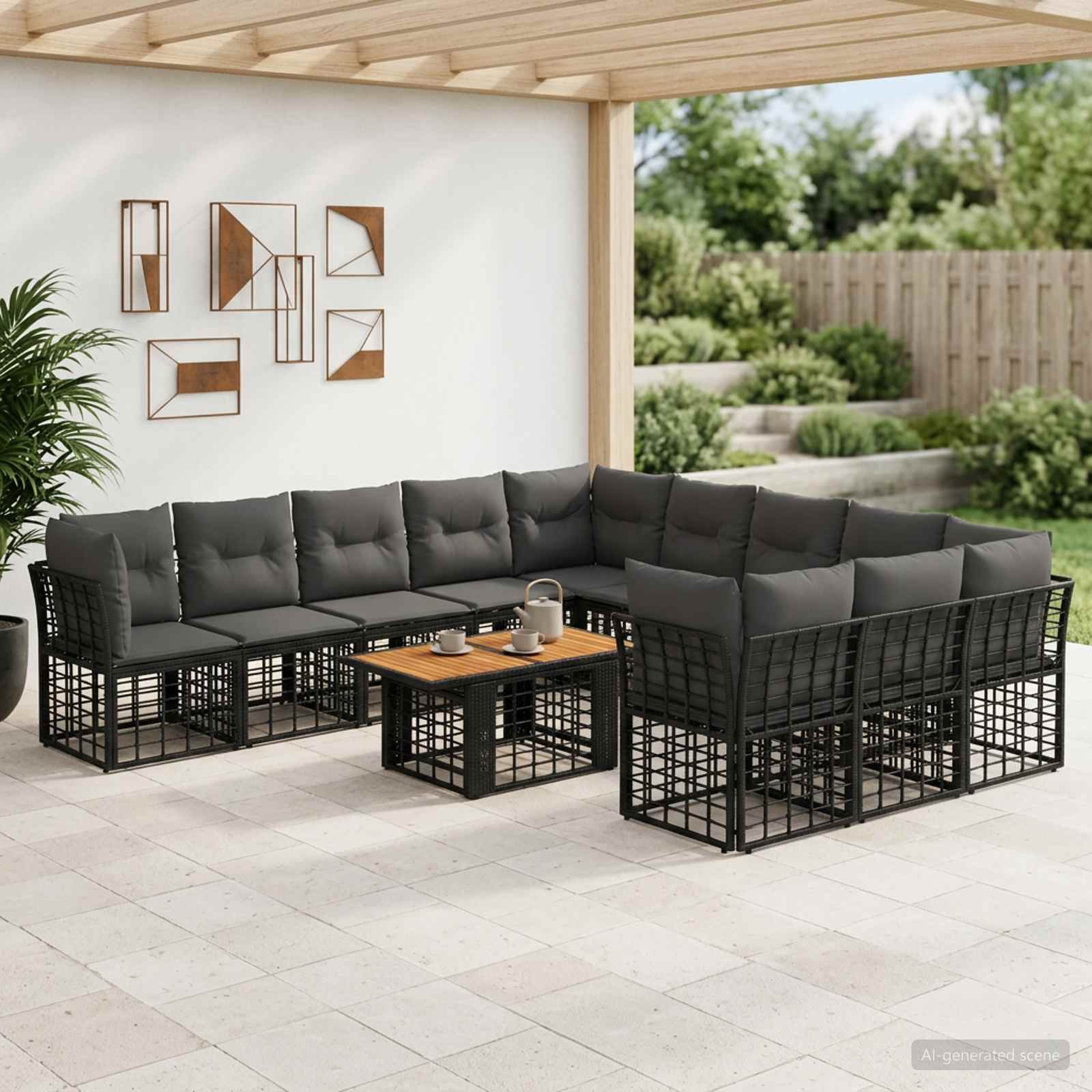 Gartensofa-set 12 stk. Schwarz und Dunkelgrau Poly-Rattan