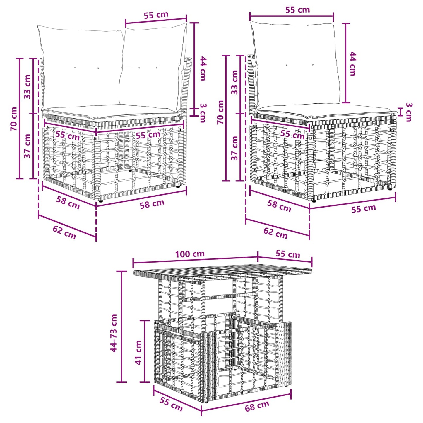 Gartensofa-set 12 stk. Schwarz und Dunkelgrau Poly-Rattan