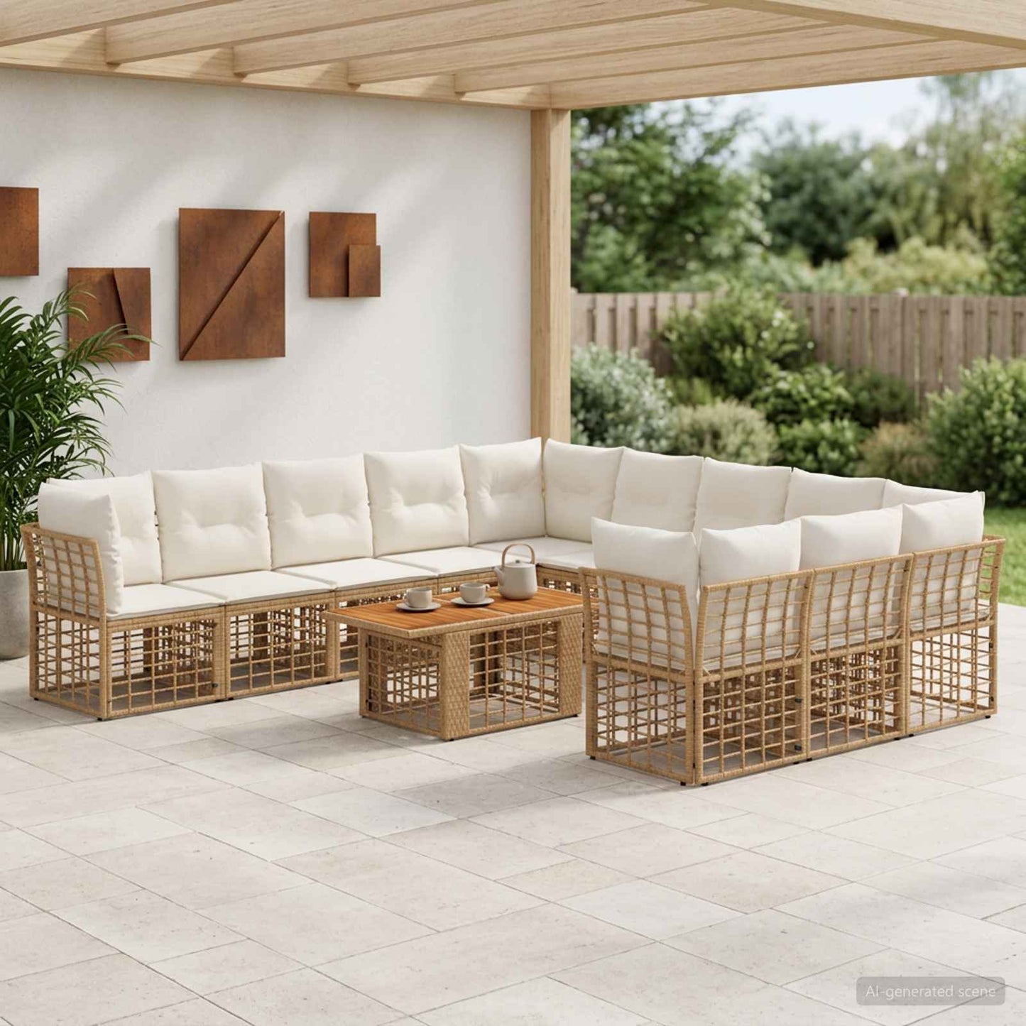 Gartensofa-set 12 stk. Natürlich und Cremweiß Poly-Rattan