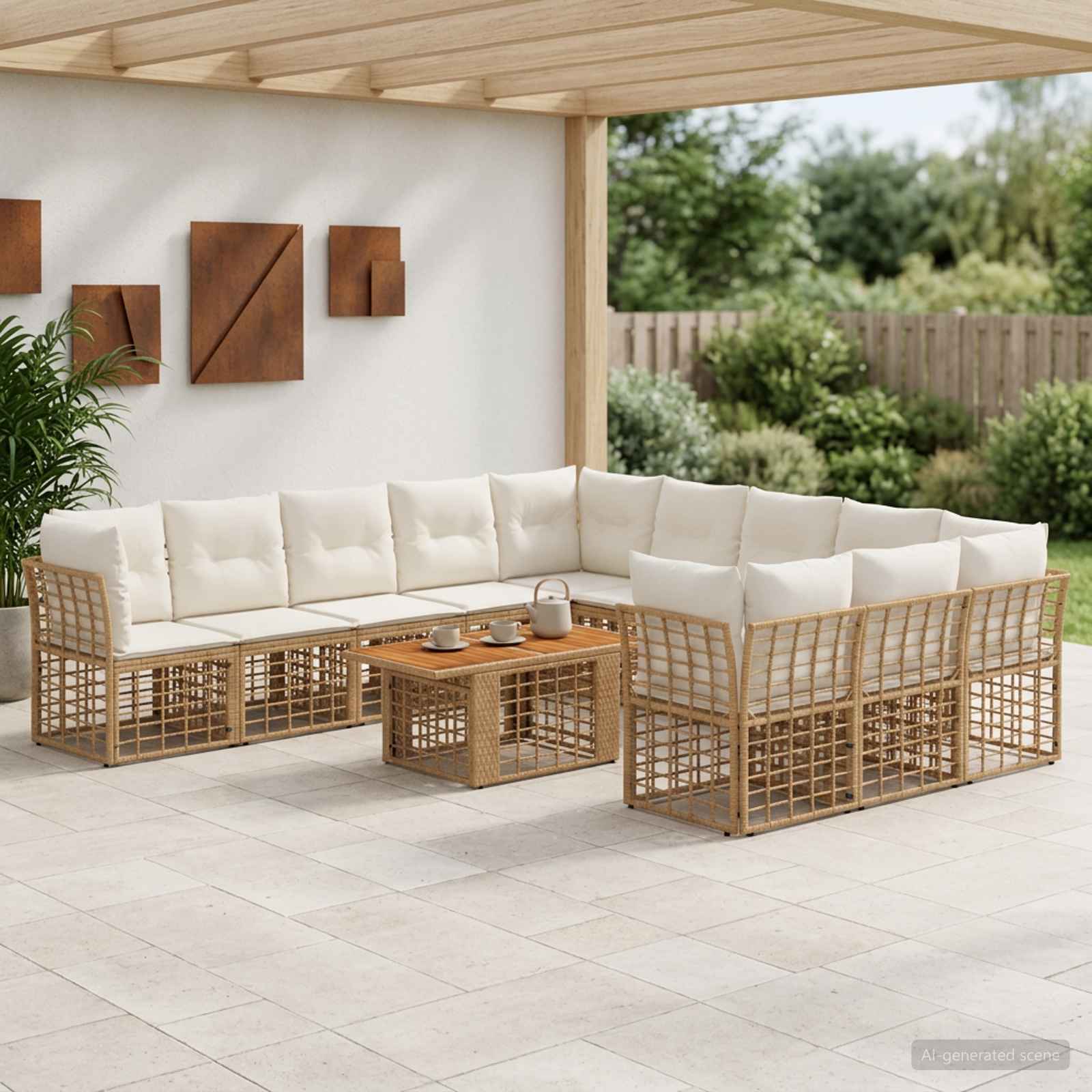 Gartensofa-set 12 stk. Natürlich und Cremweiß Poly-Rattan