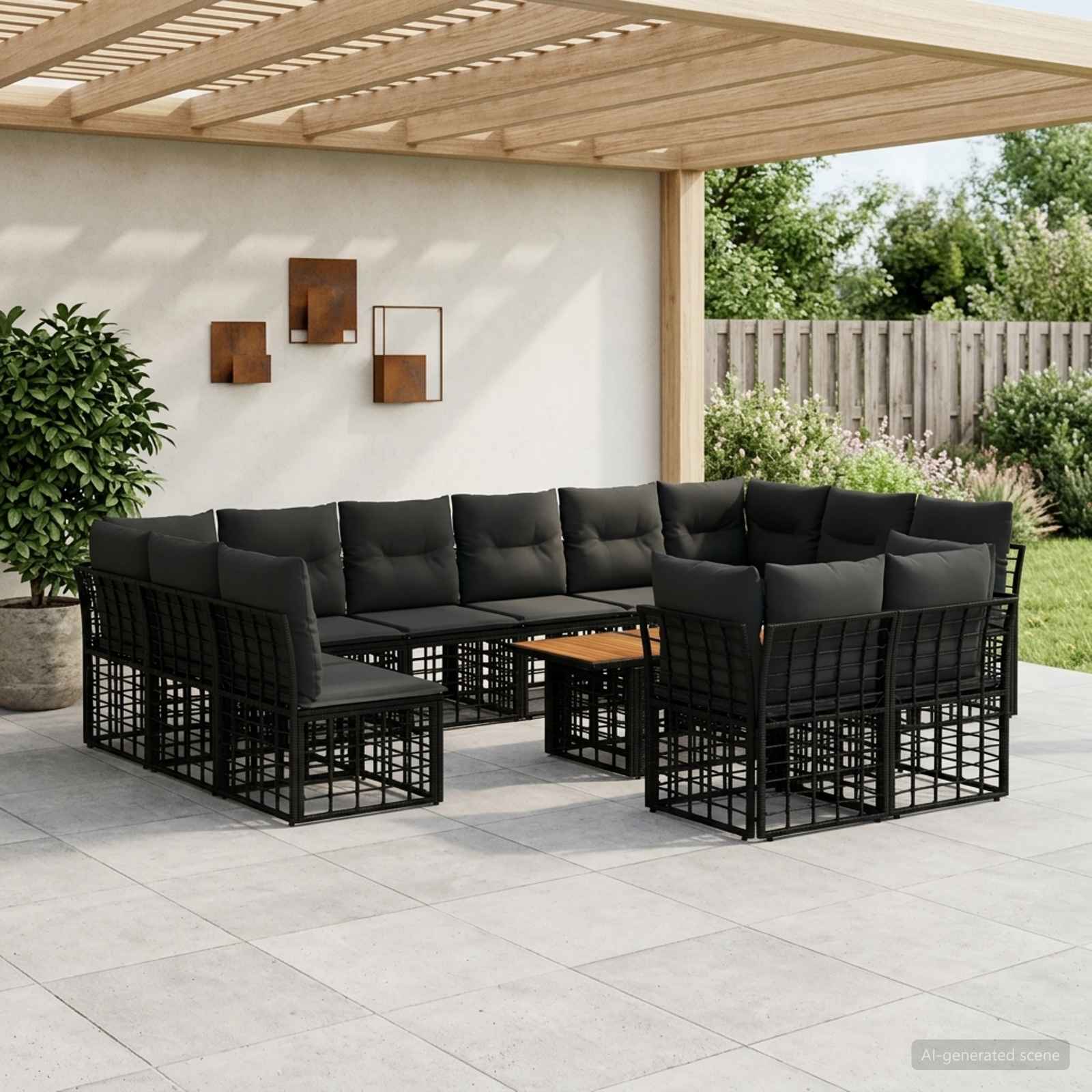 Gartensofa-set 13 stk. Schwarz und Dunkelgrau Poly-Rattan
