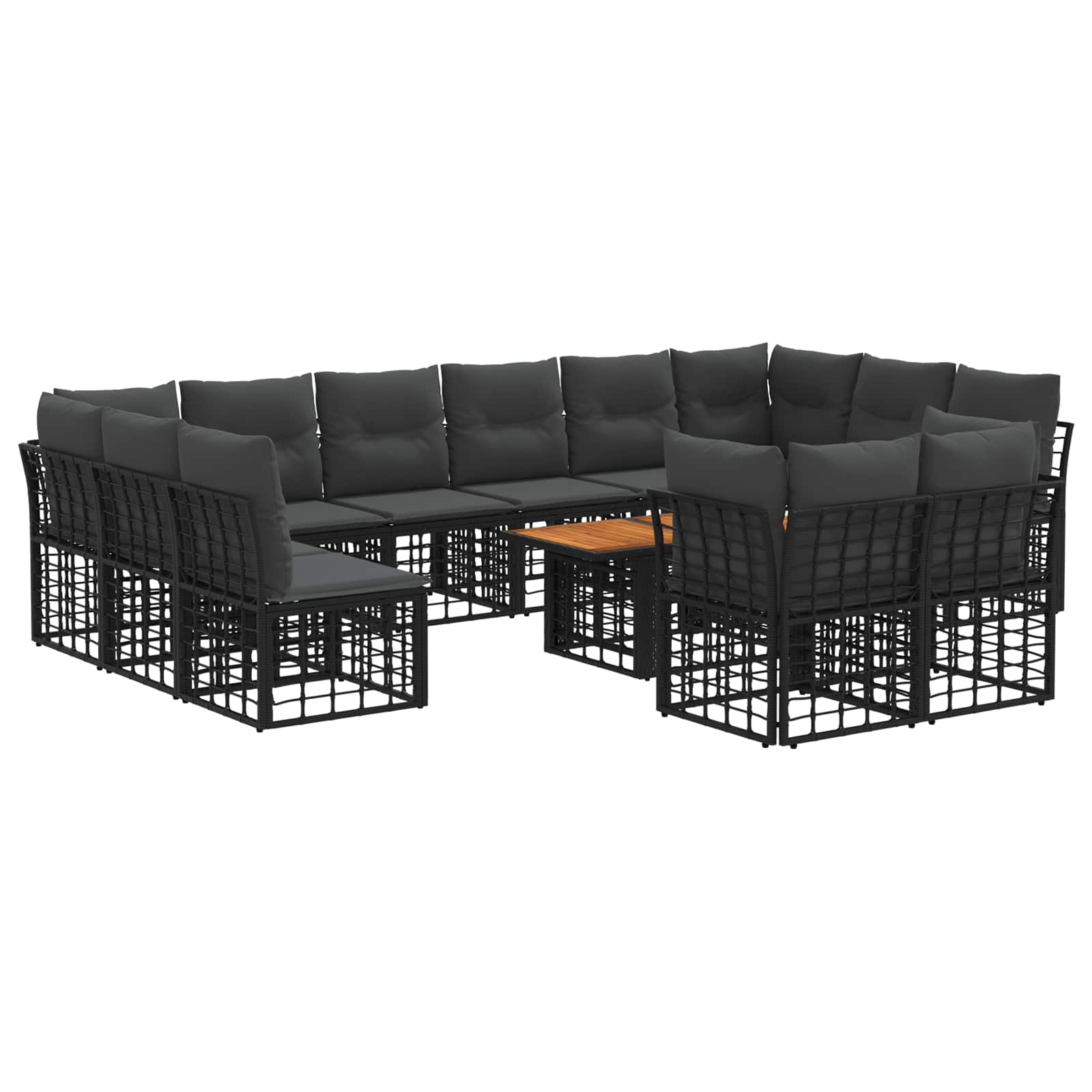 Gartensofa-set 13 stk. Schwarz und Dunkelgrau Poly-Rattan