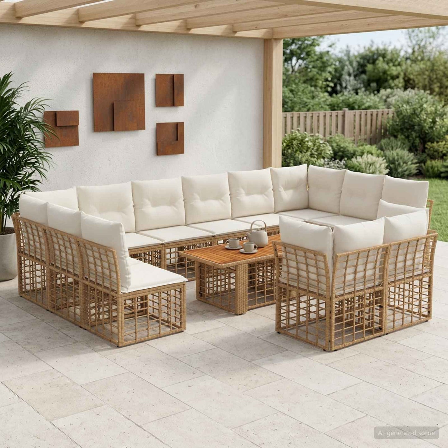 Gartensofa-set 13 stk. Natürlich und Cremweiß Poly-Rattan
