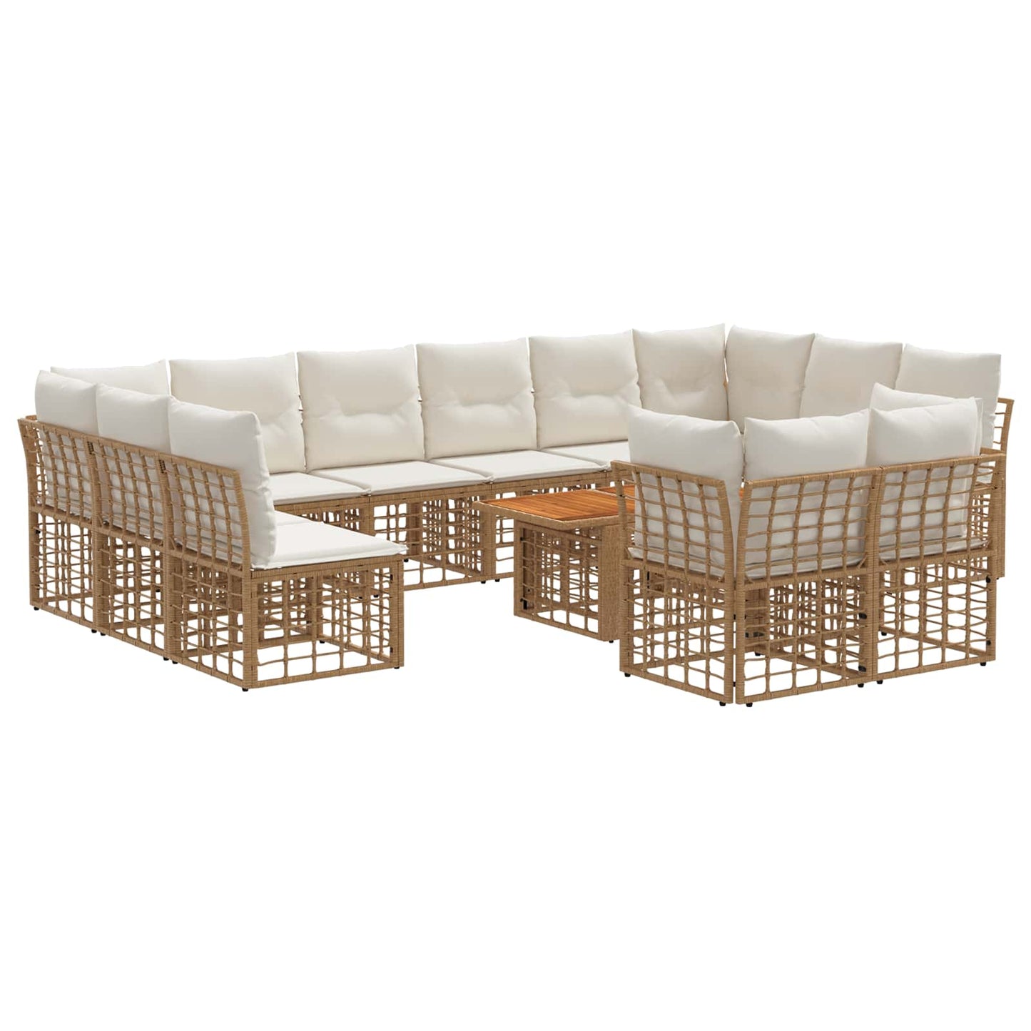 Gartensofa-set 13 stk. Natürlich und Cremweiß Poly-Rattan