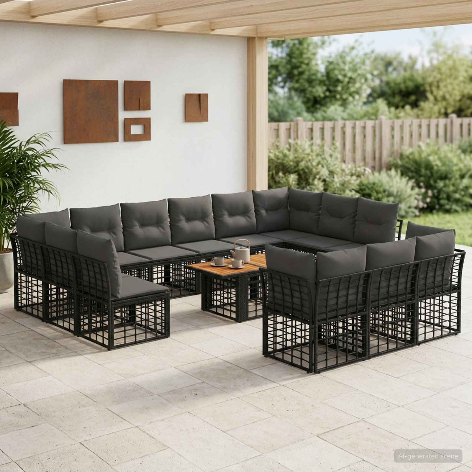 Gartensofa-set 14 stk. Schwarz und Dunkelgrau Poly-Rattan