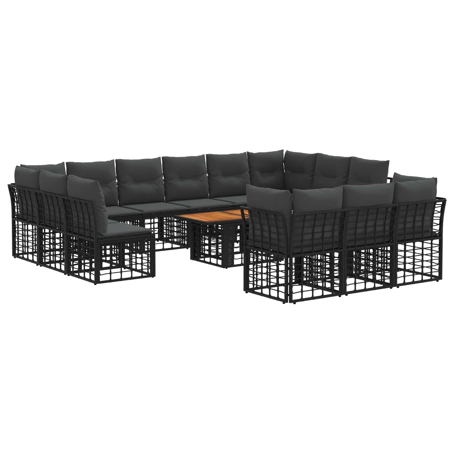 Gartensofa-set 14 stk. Schwarz und Dunkelgrau Poly-Rattan