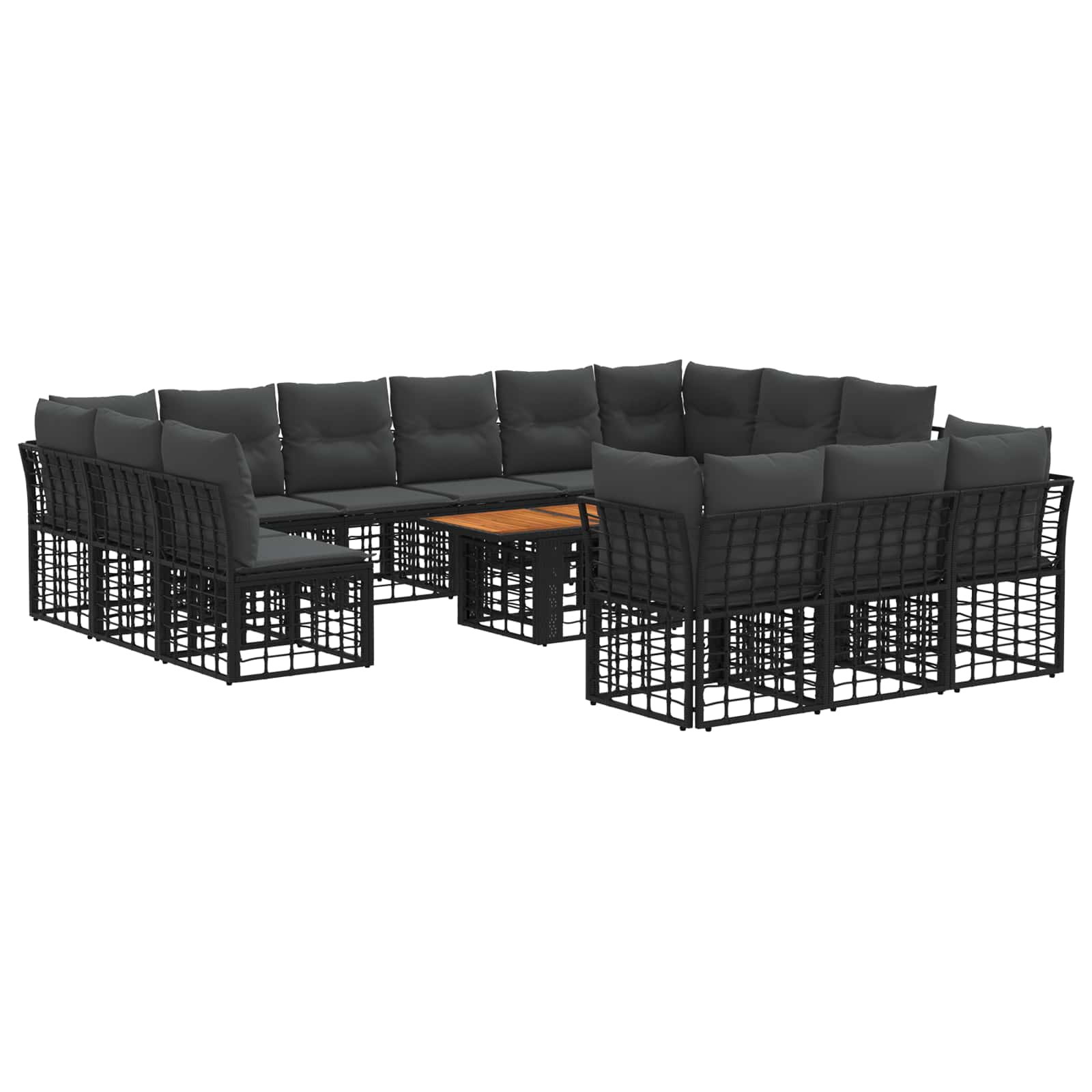 Gartensofa-set 14 stk. Schwarz und Dunkelgrau Poly-Rattan