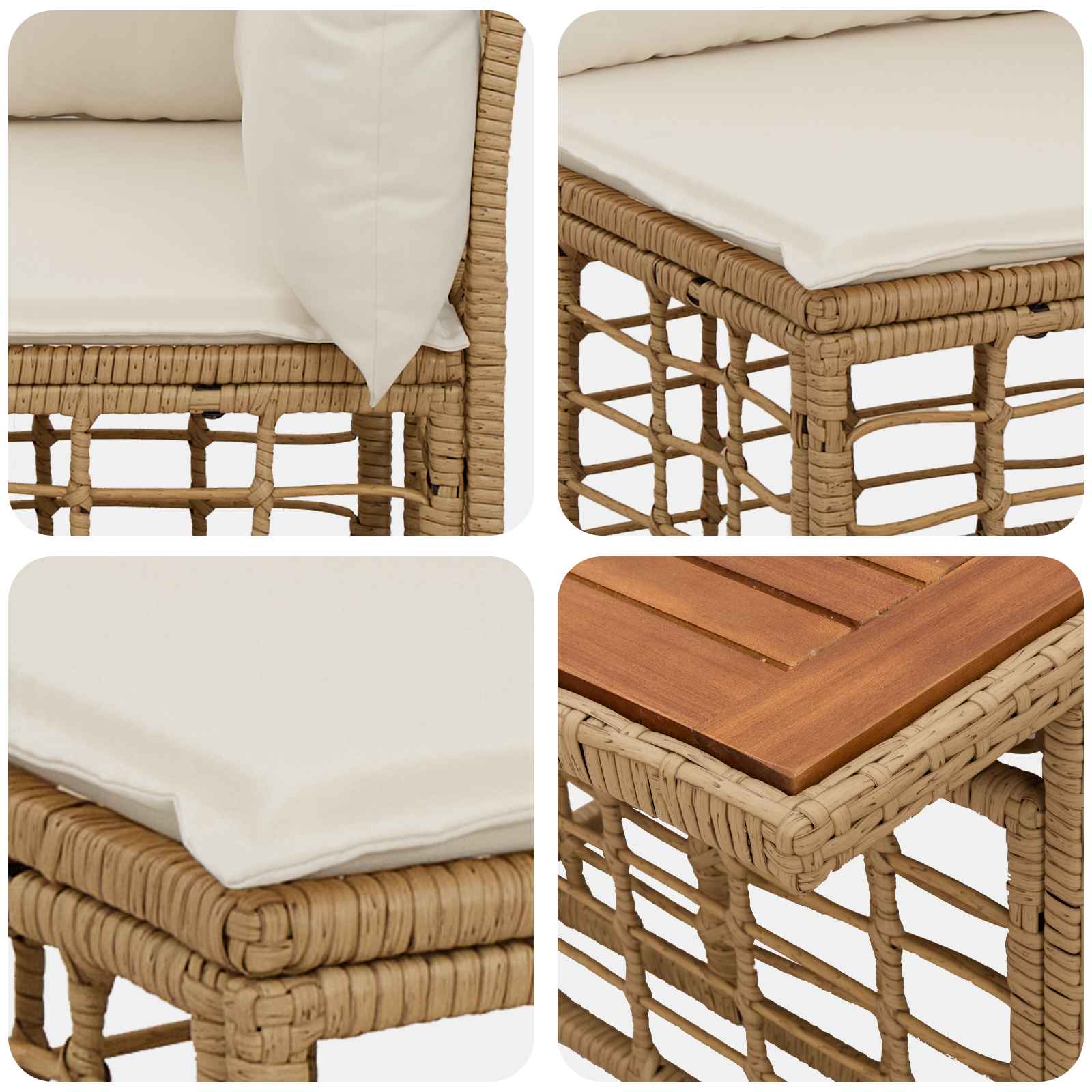 Gartensofa-set 14 stk. Natürlich und Cremweiß Poly-Rattan