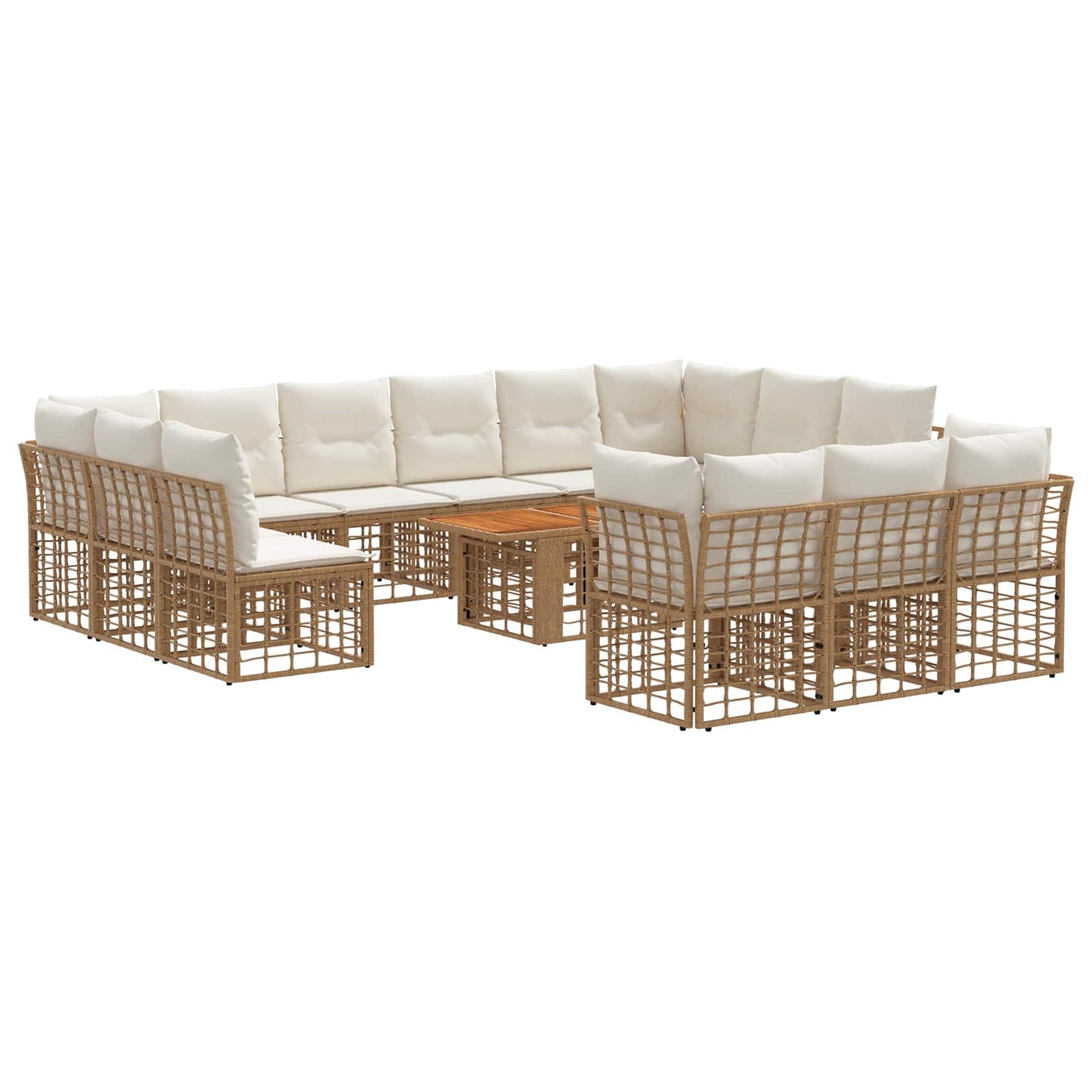 Gartensofa-set 14 stk. Natürlich und Cremweiß Poly-Rattan