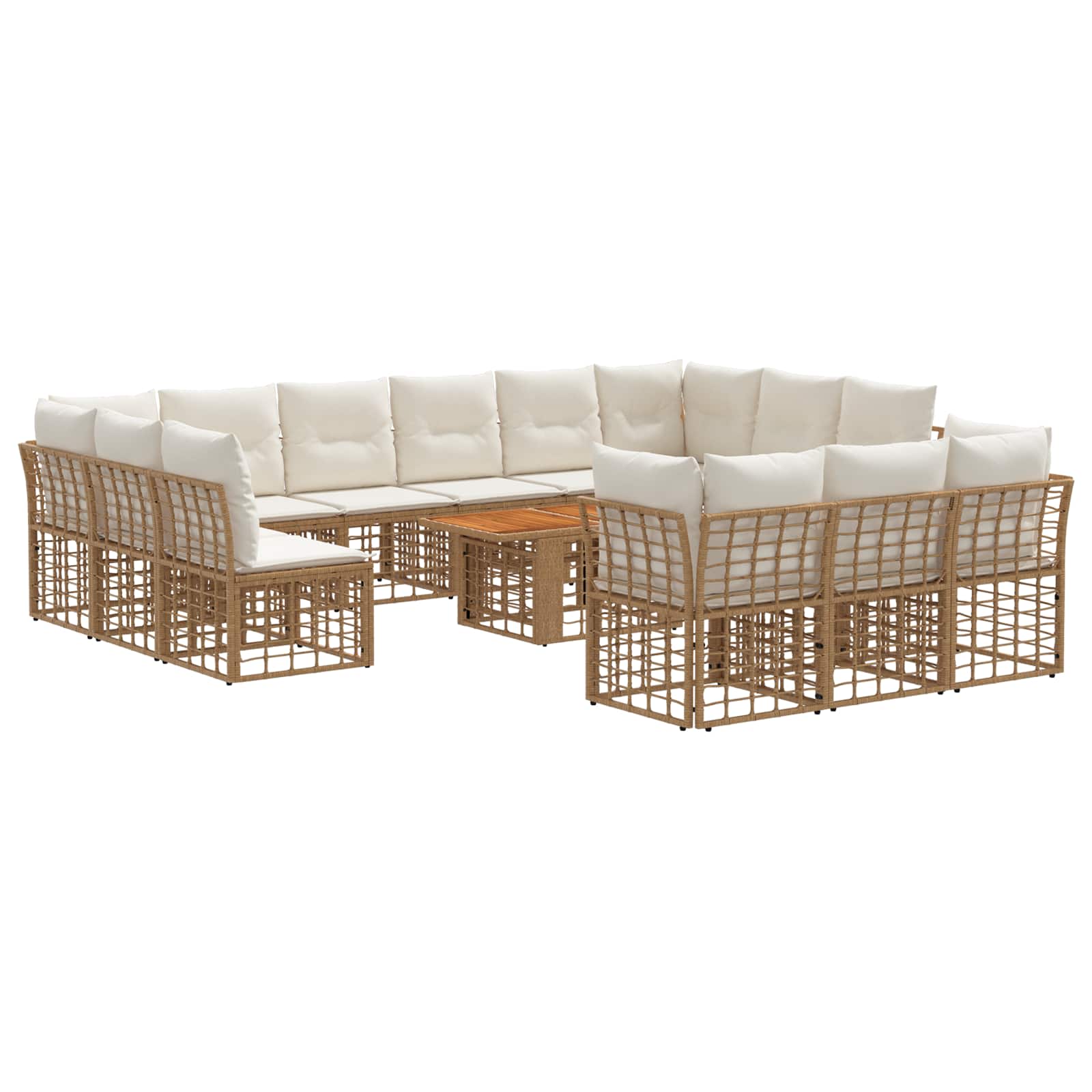 Gartensofa-set 14 stk. Natürlich und Cremweiß Poly-Rattan
