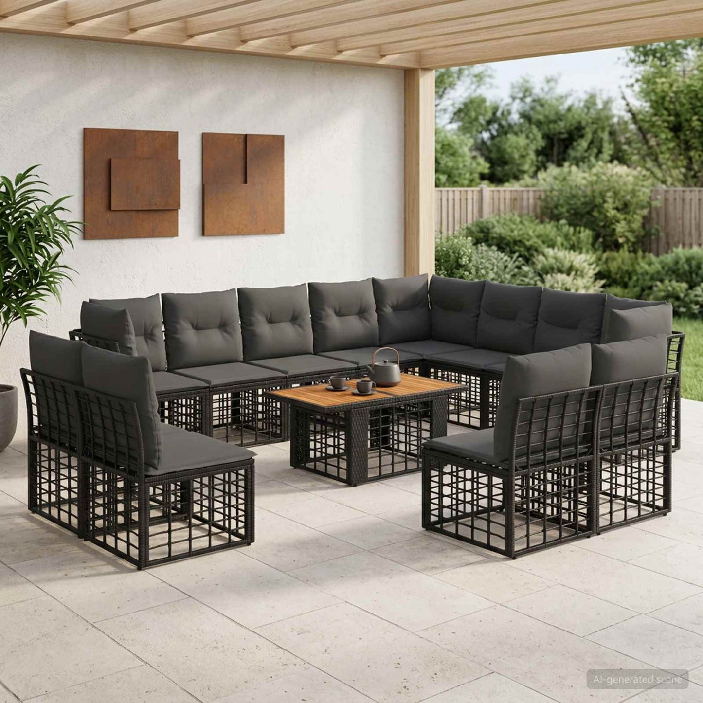 Gartensofa-set 13 stk. Schwarz und Dunkelgrau Poly-Rattan