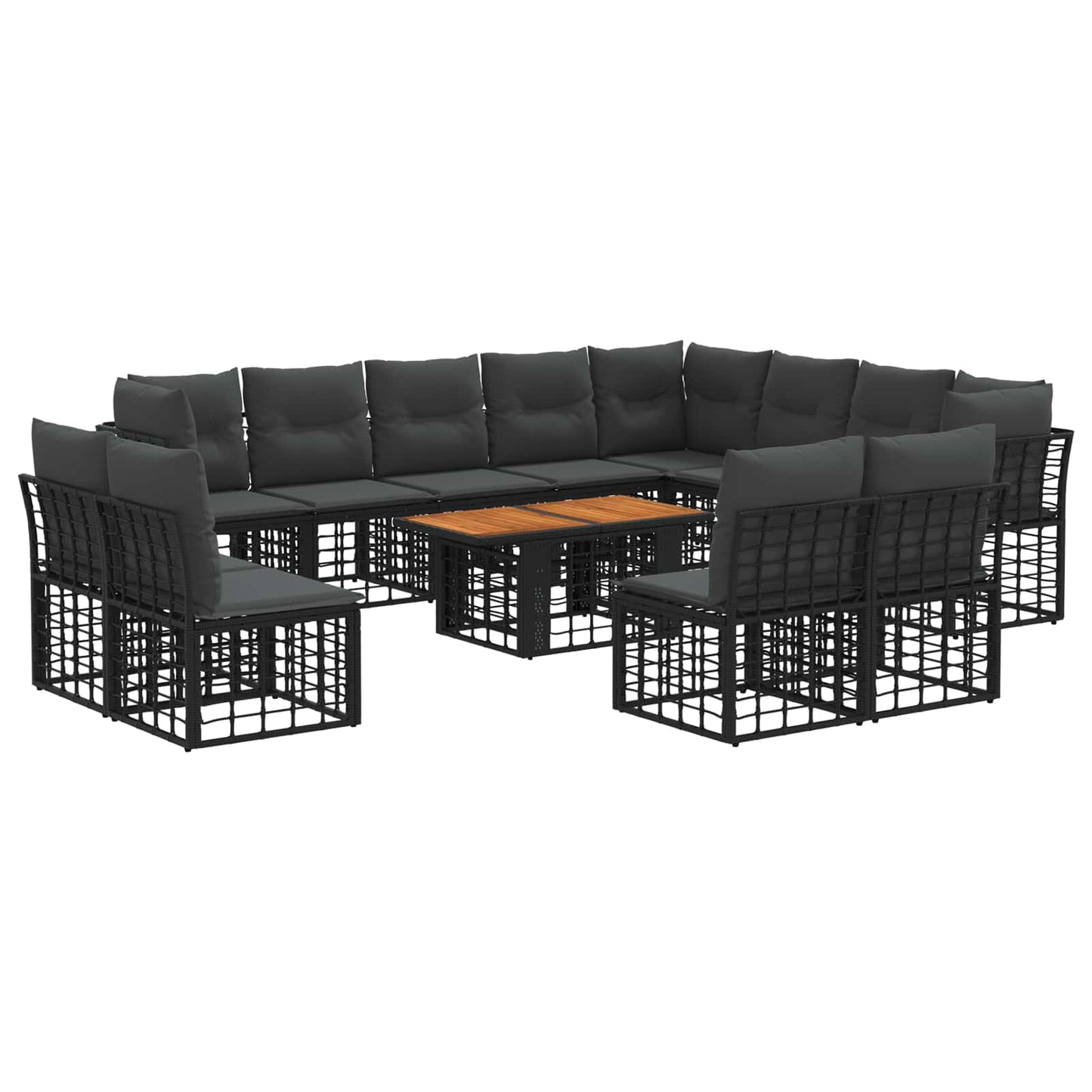 Gartensofa-set 13 stk. Schwarz und Dunkelgrau Poly-Rattan