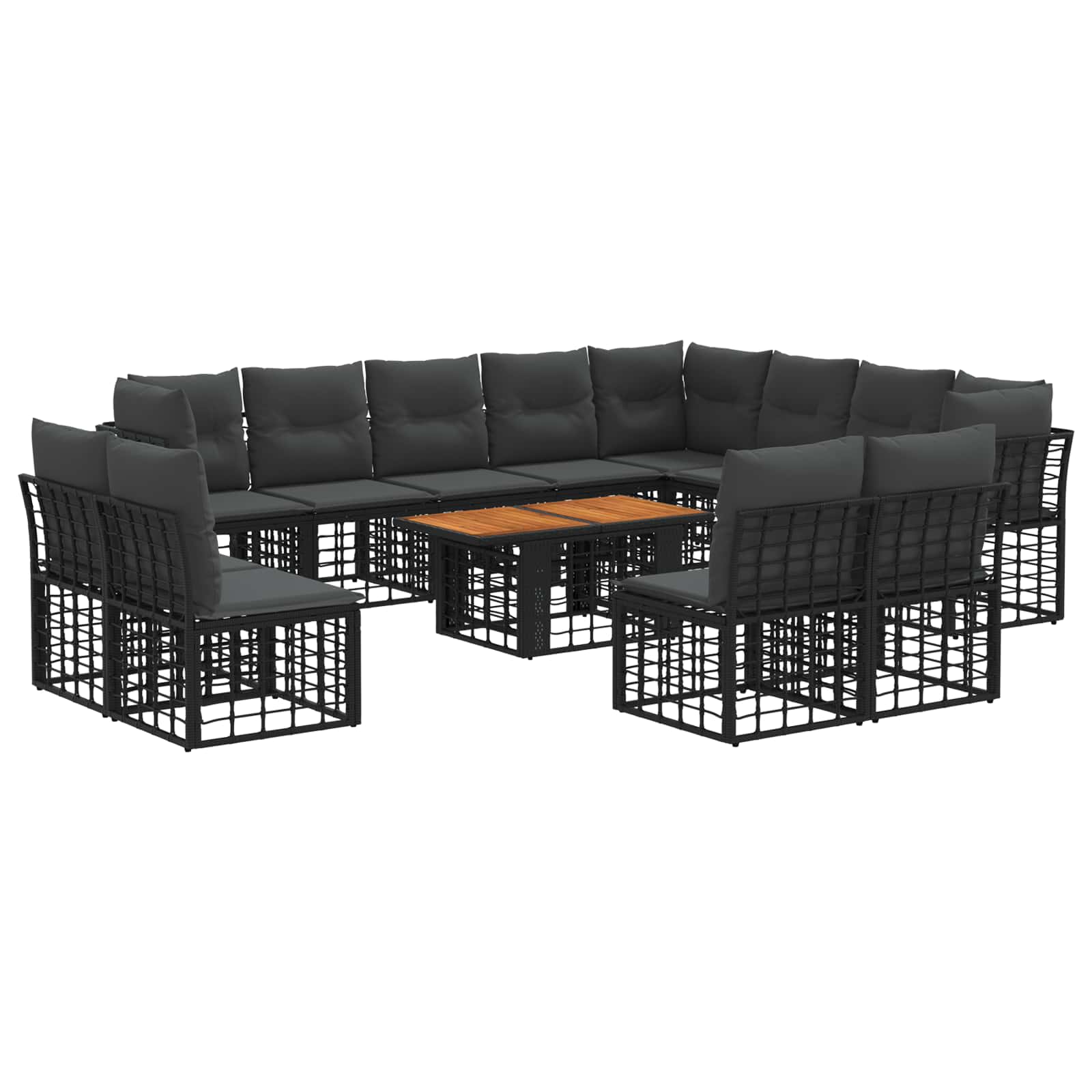 Gartensofa-set 13 stk. Schwarz und Dunkelgrau Poly-Rattan