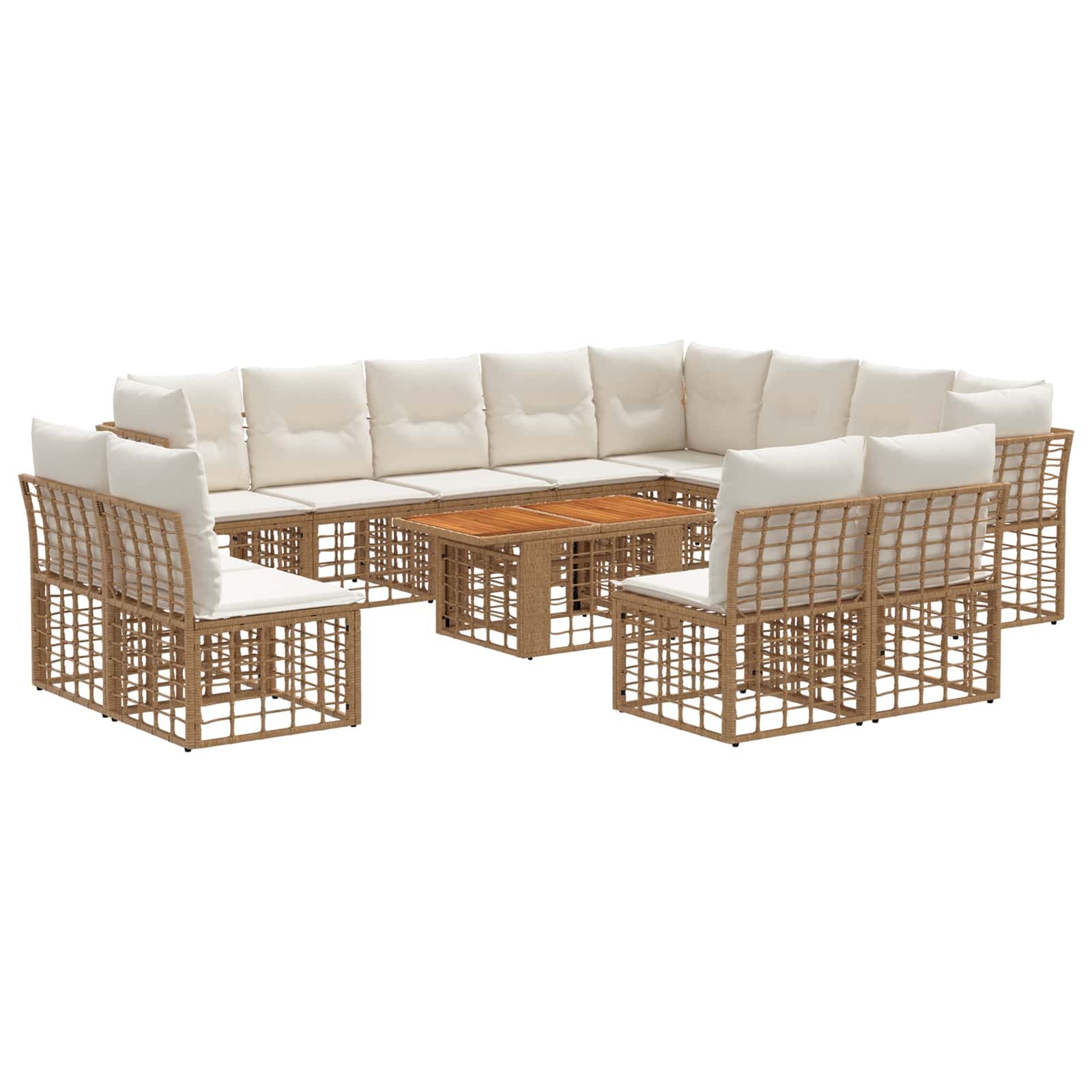 Gartensofa-set 13 stk. Natürlich und Cremweiß Poly-Rattan