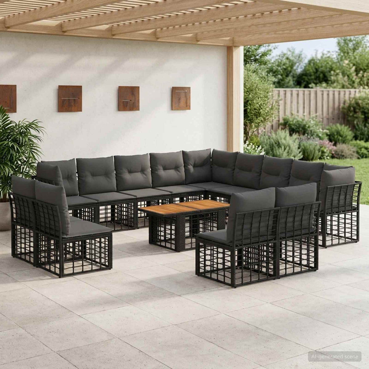 Gartensofa-set 14 stk. Schwarz und Dunkelgrau Poly-Rattan