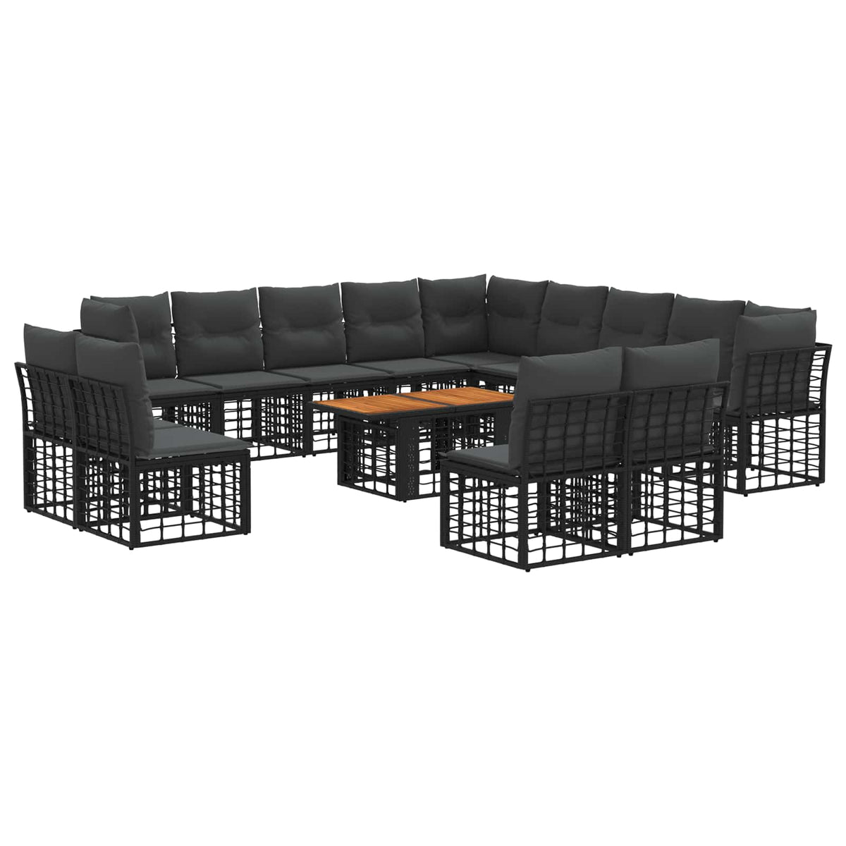 Gartensofa-set 14 stk. Schwarz und Dunkelgrau Poly-Rattan