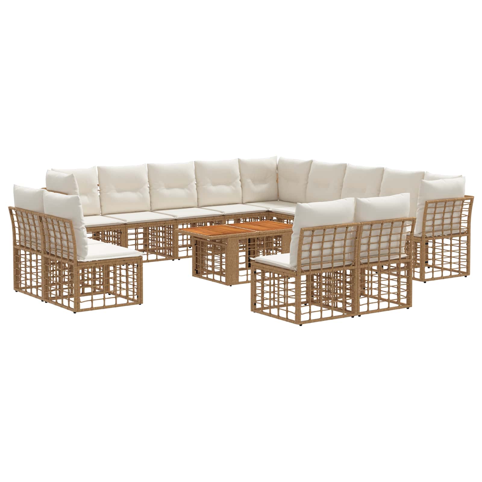 Gartensofa-set 14 stk. Natürlich und Cremweiß Poly-Rattan
