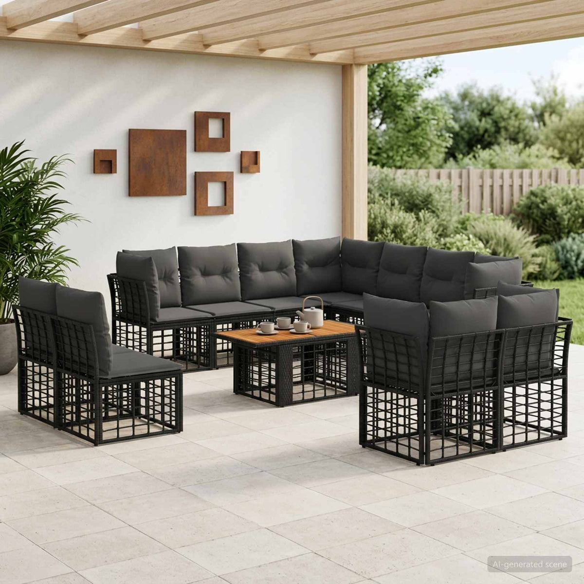 Gartensofa-set 12 stk. Schwarz und Dunkelgrau Poly-Rattan