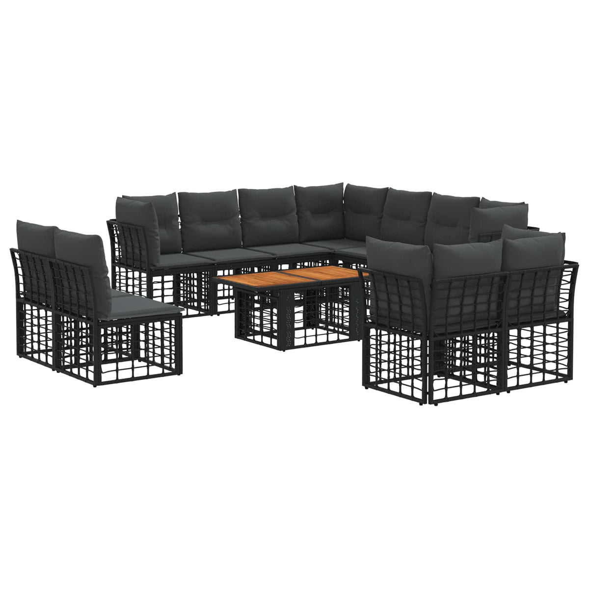 Gartensofa-set 12 stk. Schwarz und Dunkelgrau Poly-Rattan