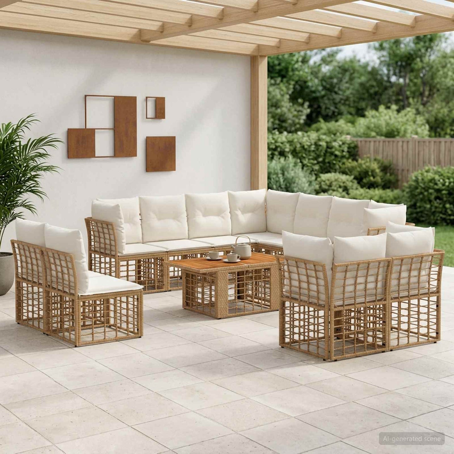 Gartensofa-set 12 stk. Natürlich und Cremweiß Poly-Rattan