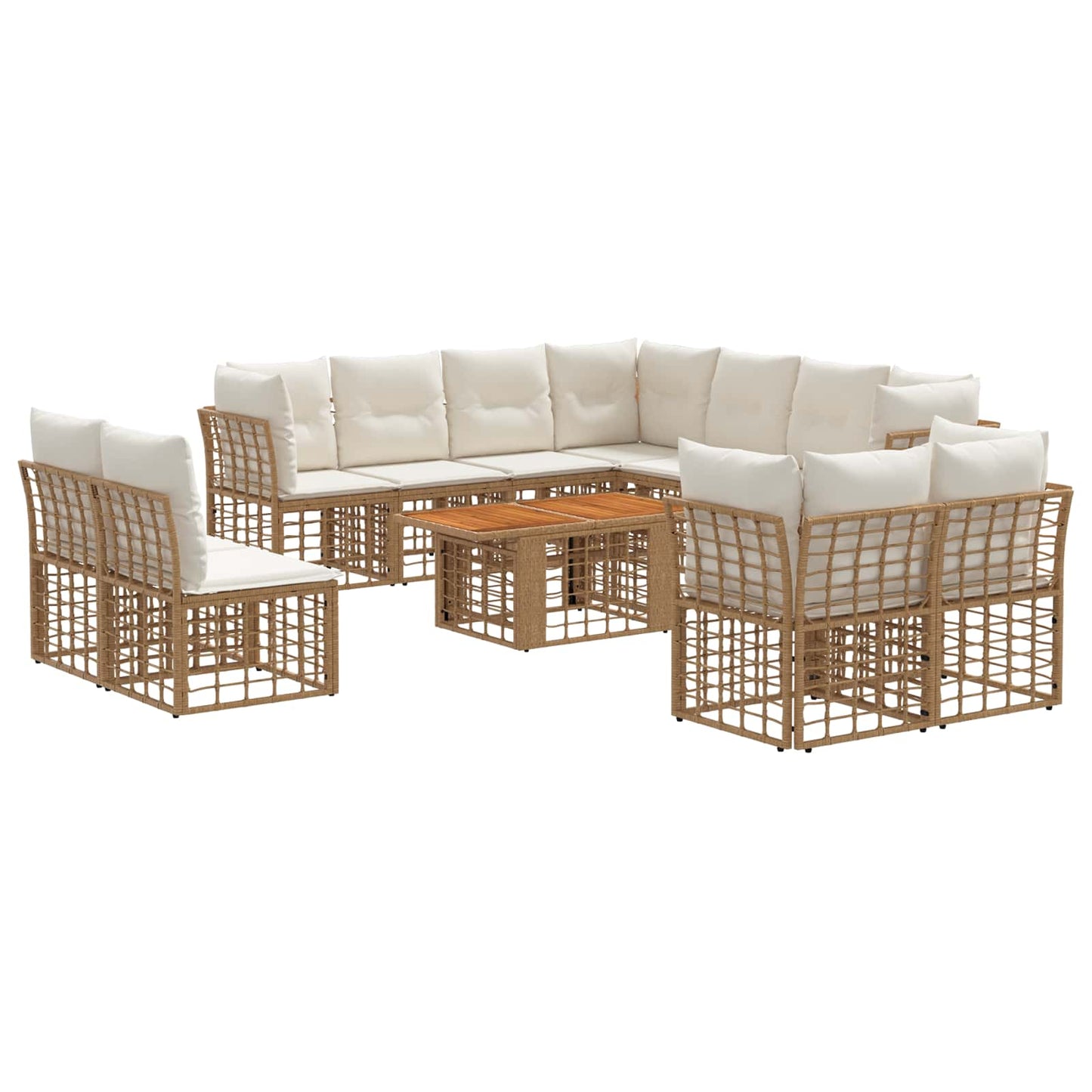Gartensofa-set 12 stk. Natürlich und Cremweiß Poly-Rattan