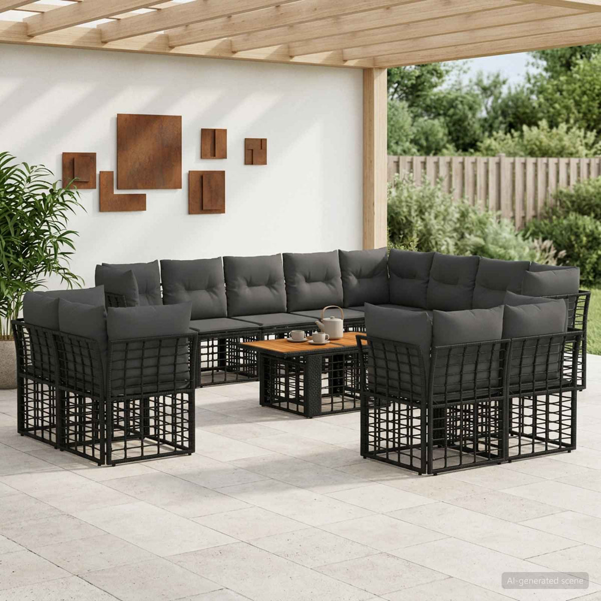 Gartensofa-set 13 stk. Schwarz und Dunkelgrau Poly-Rattan