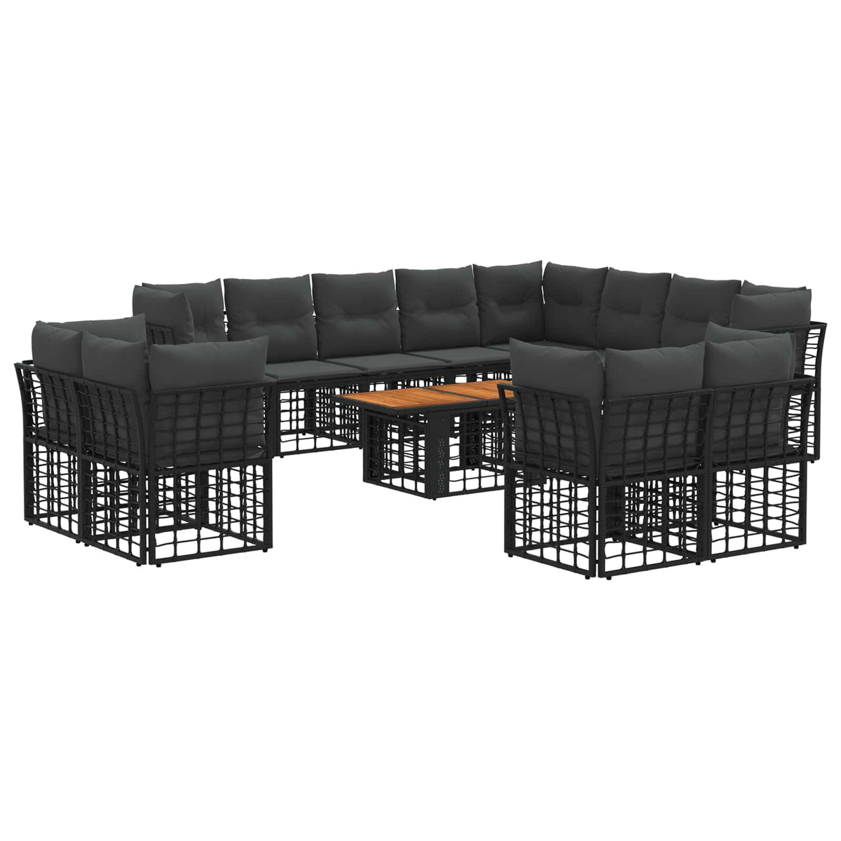 Gartensofa-set 13 stk. Schwarz und Dunkelgrau Poly-Rattan