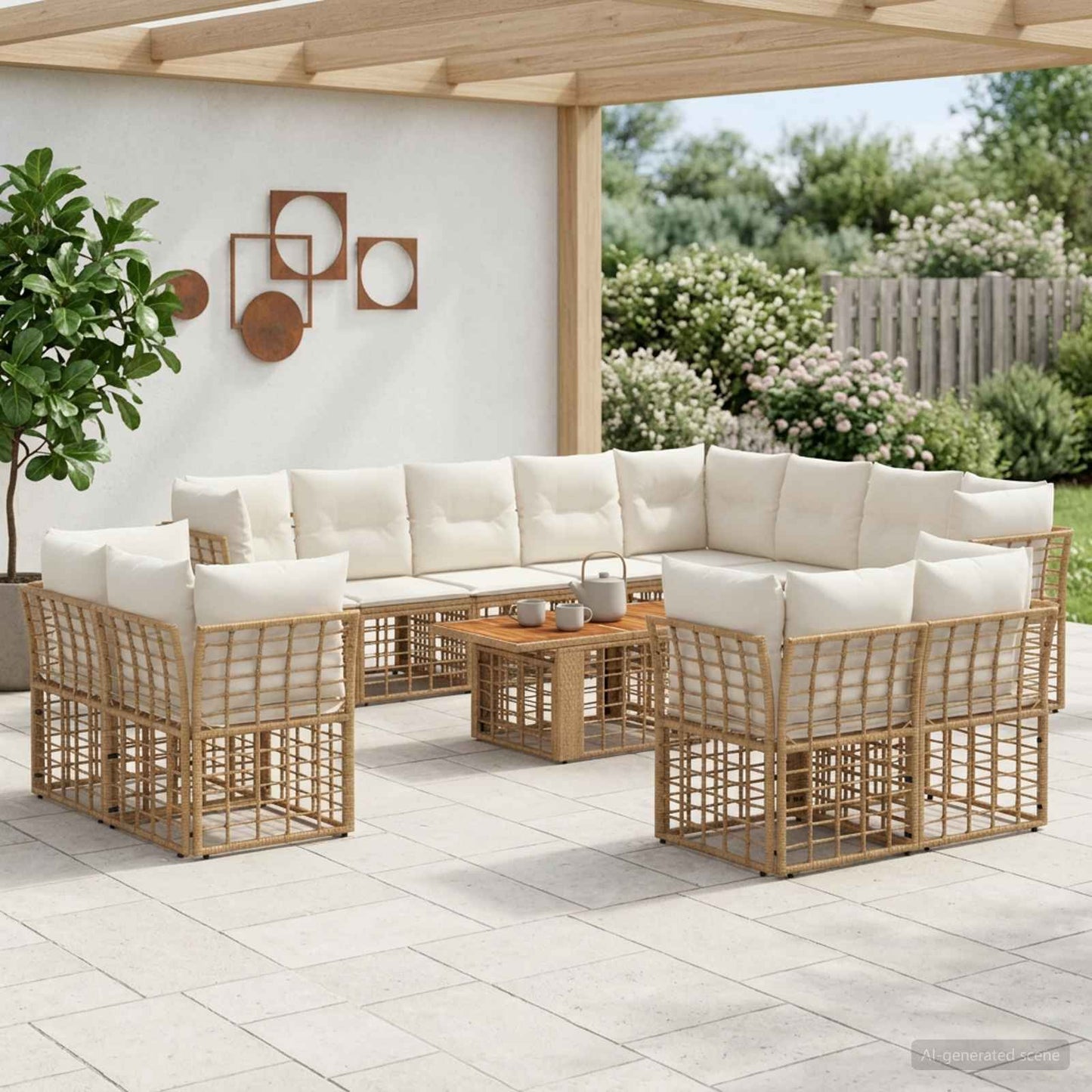 Gartensofa-set 13 stk. Natürlich und Cremweiß Poly-Rattan
