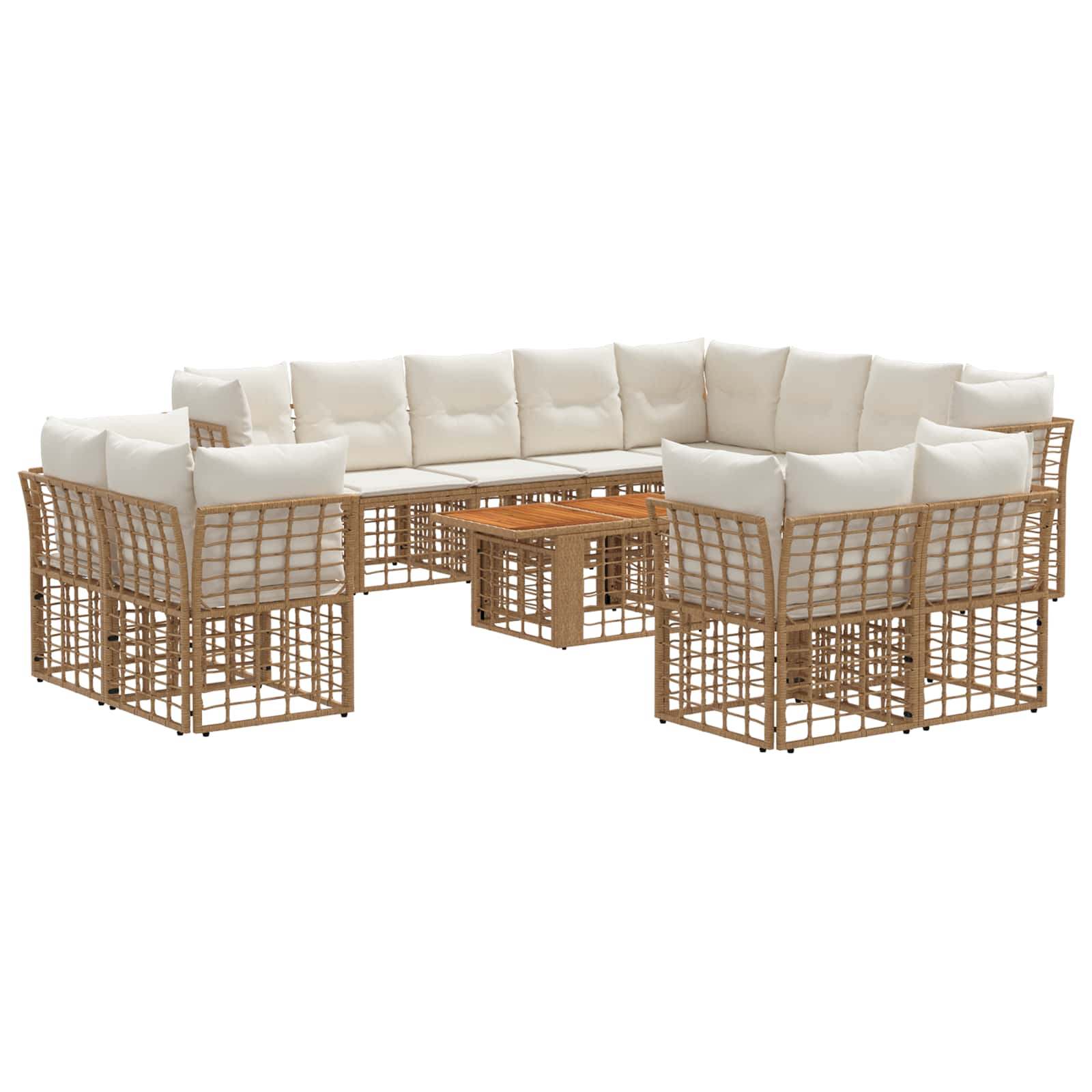Gartensofa-set 13 stk. Natürlich und Cremweiß Poly-Rattan