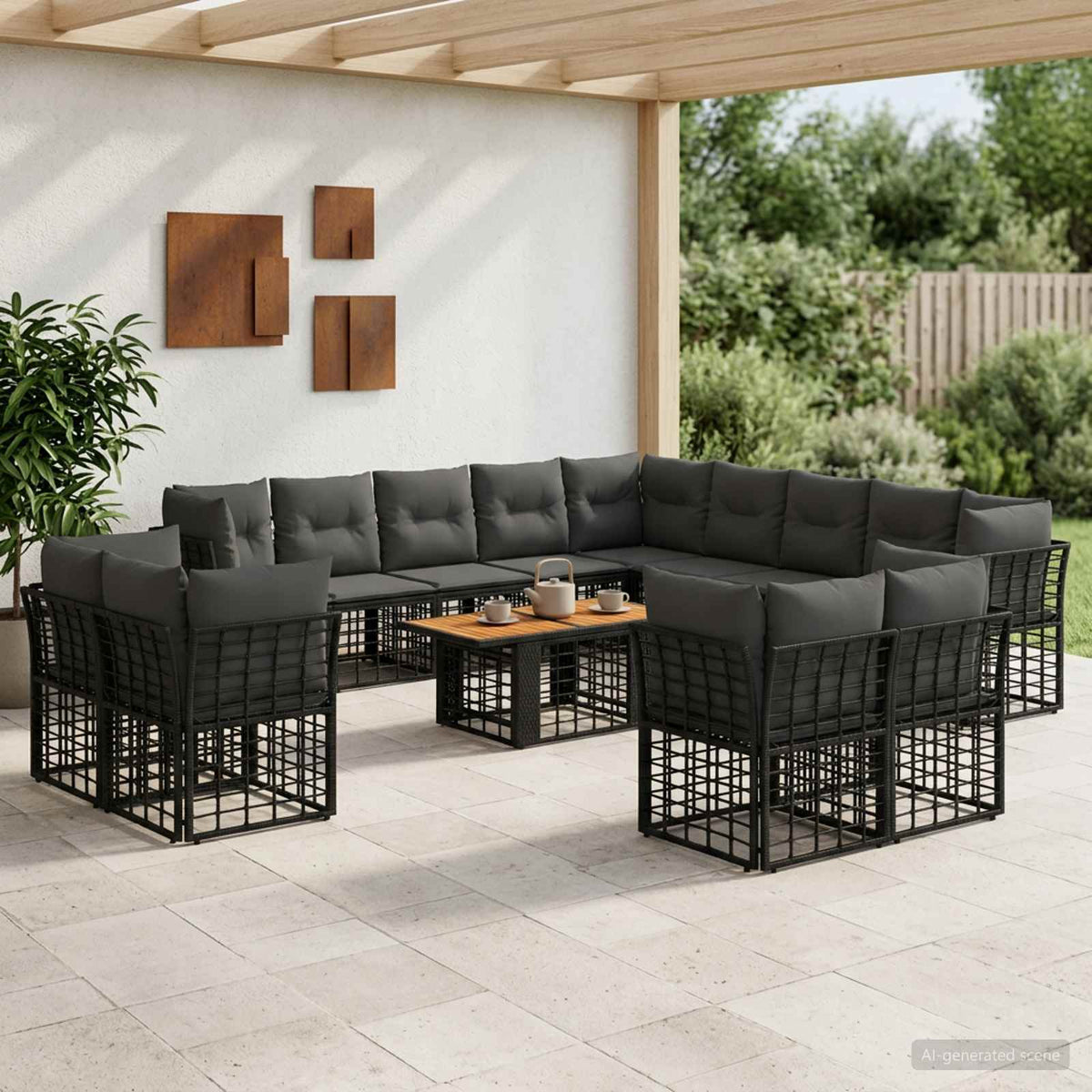 Gartensofa-set 14 stk. Schwarz und Dunkelgrau Poly-Rattan