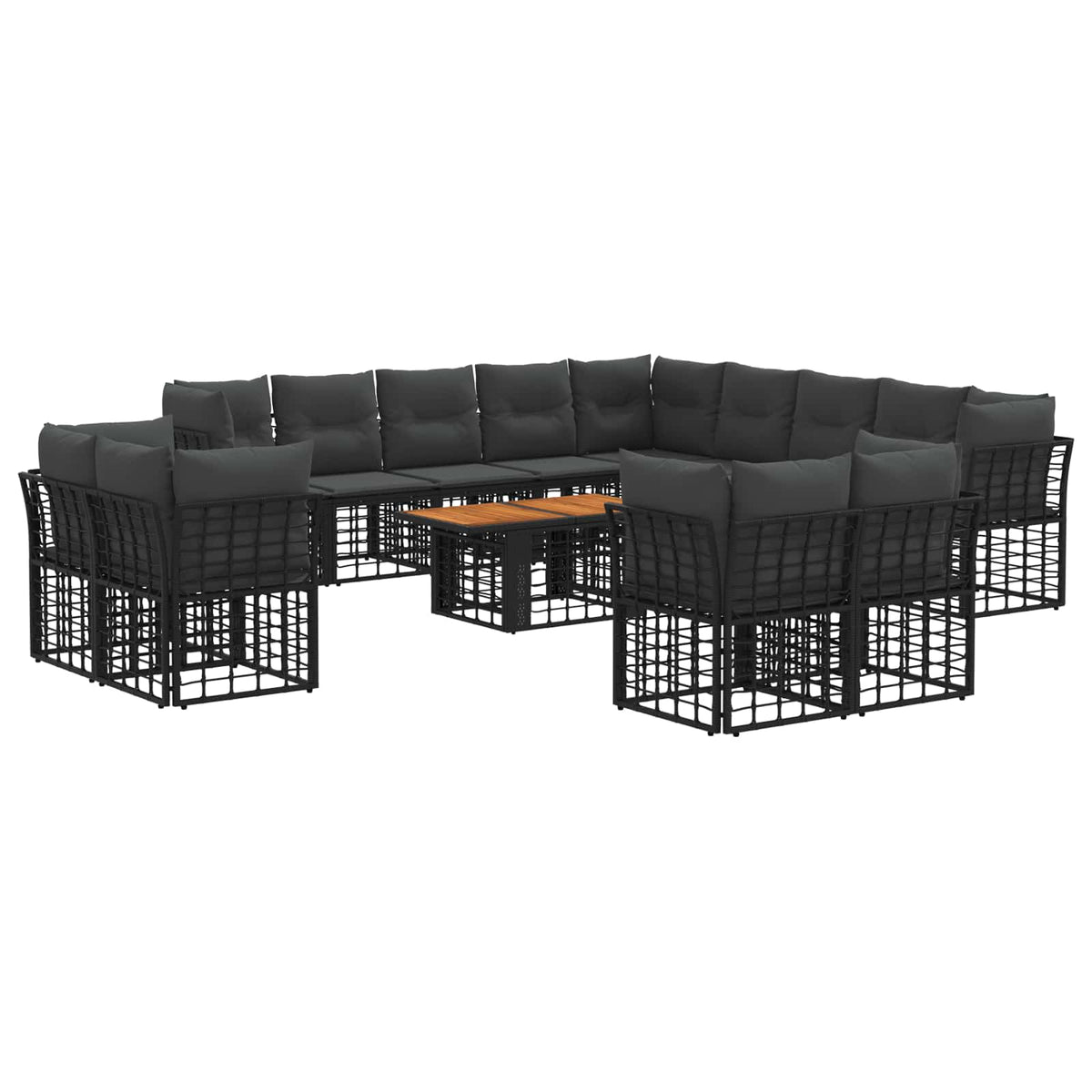 Gartensofa-set 14 stk. Schwarz und Dunkelgrau Poly-Rattan
