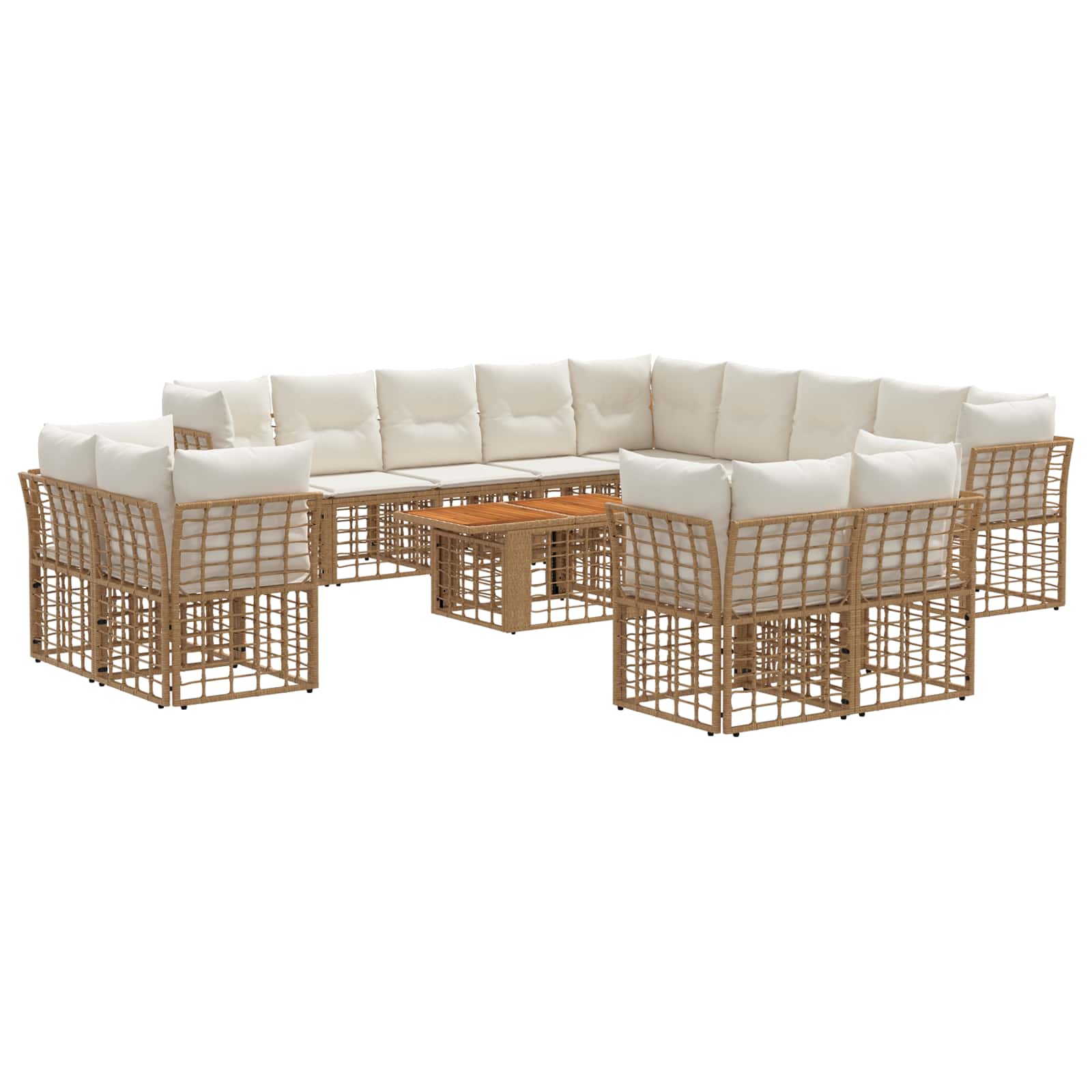Gartensofa-set 14 stk. Natürlich und Cremweiß Poly-Rattan