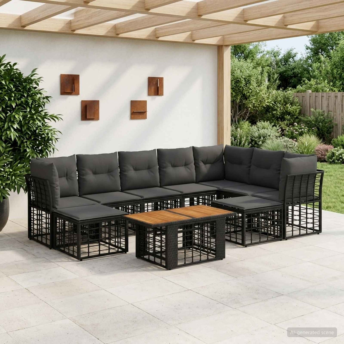Gartensofa-set 10 stk. Schwarz und Dunkelgrau Poly-Rattan