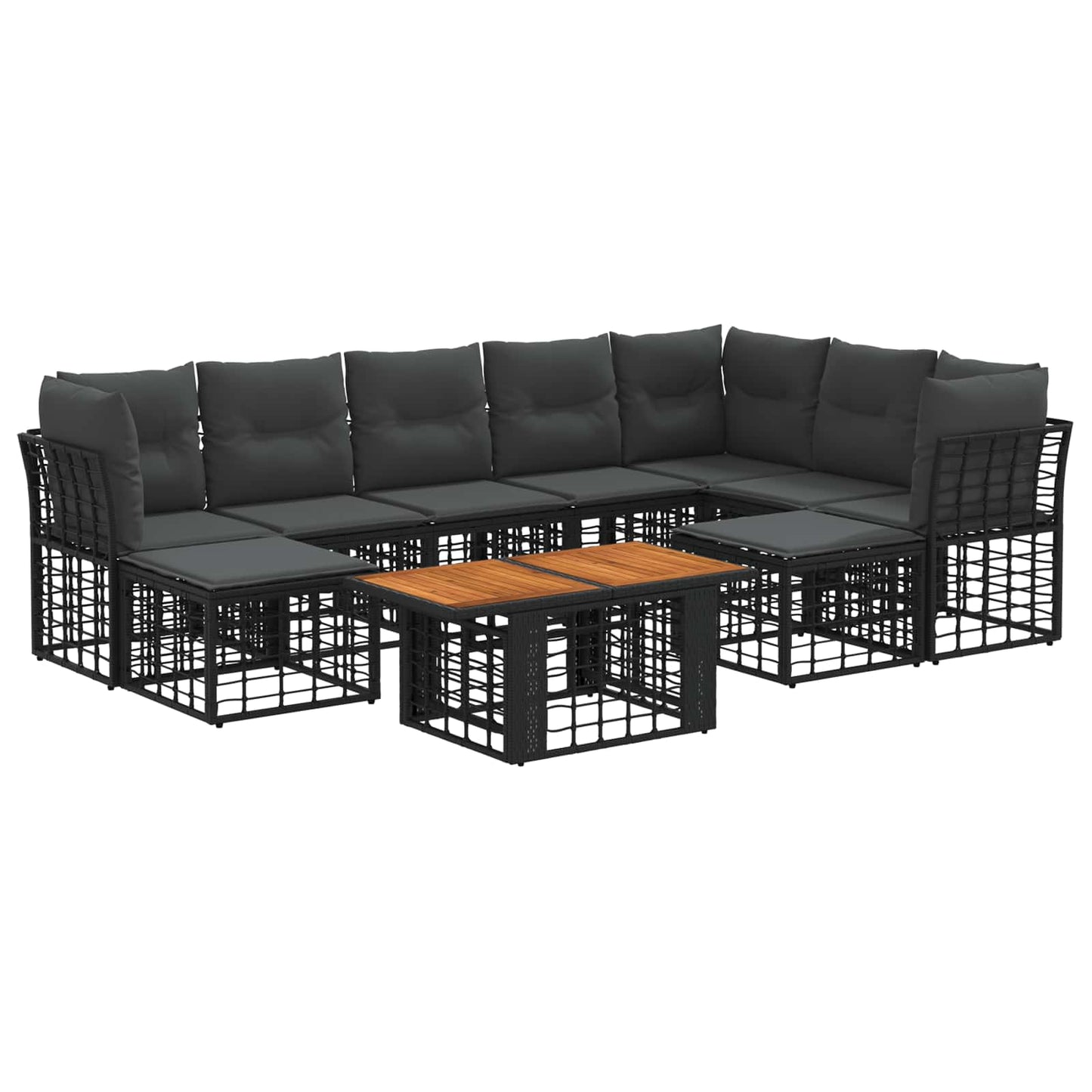 Gartensofa-set 10 stk. Schwarz und Dunkelgrau Poly-Rattan
