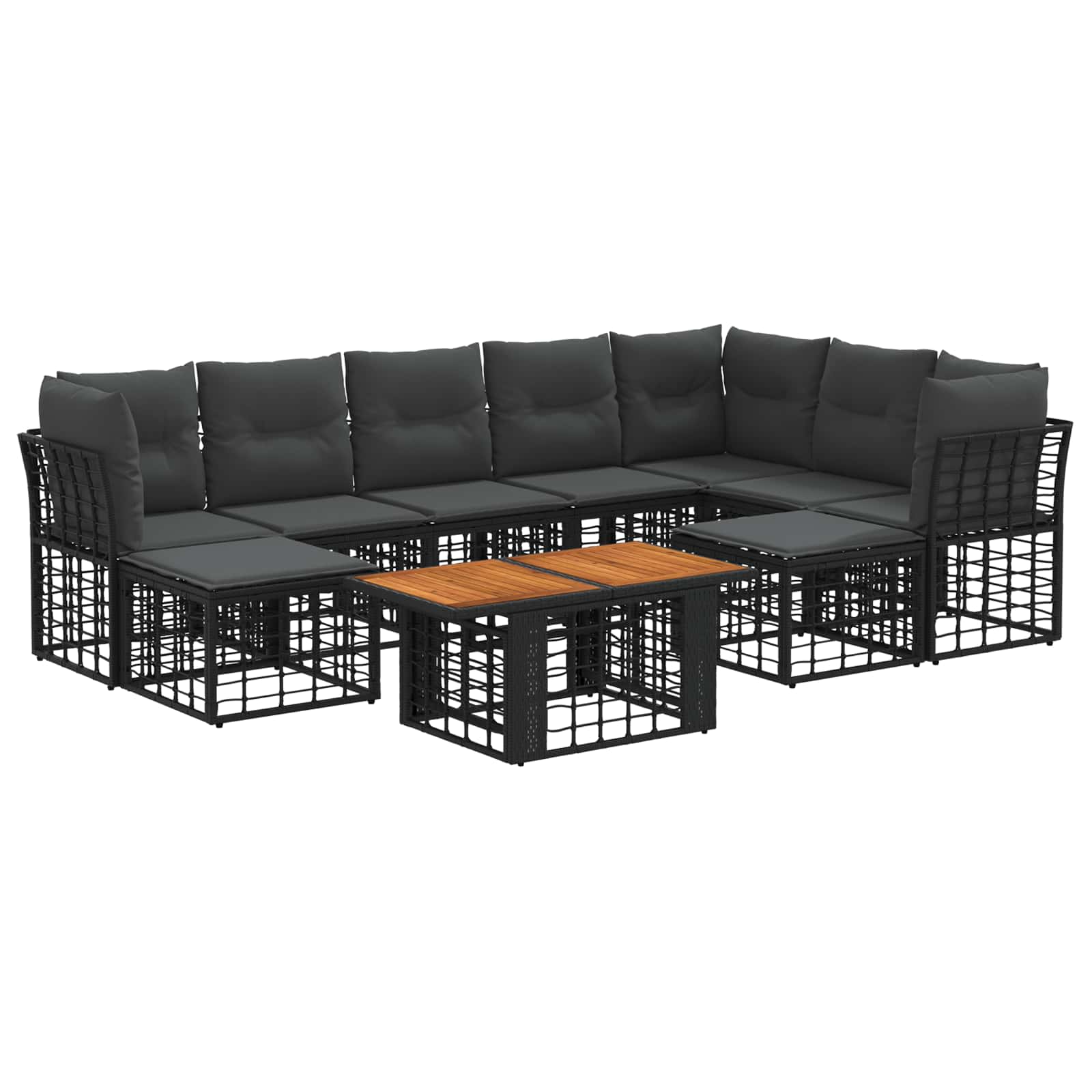 Gartensofa-set 10 stk. Schwarz und Dunkelgrau Poly-Rattan