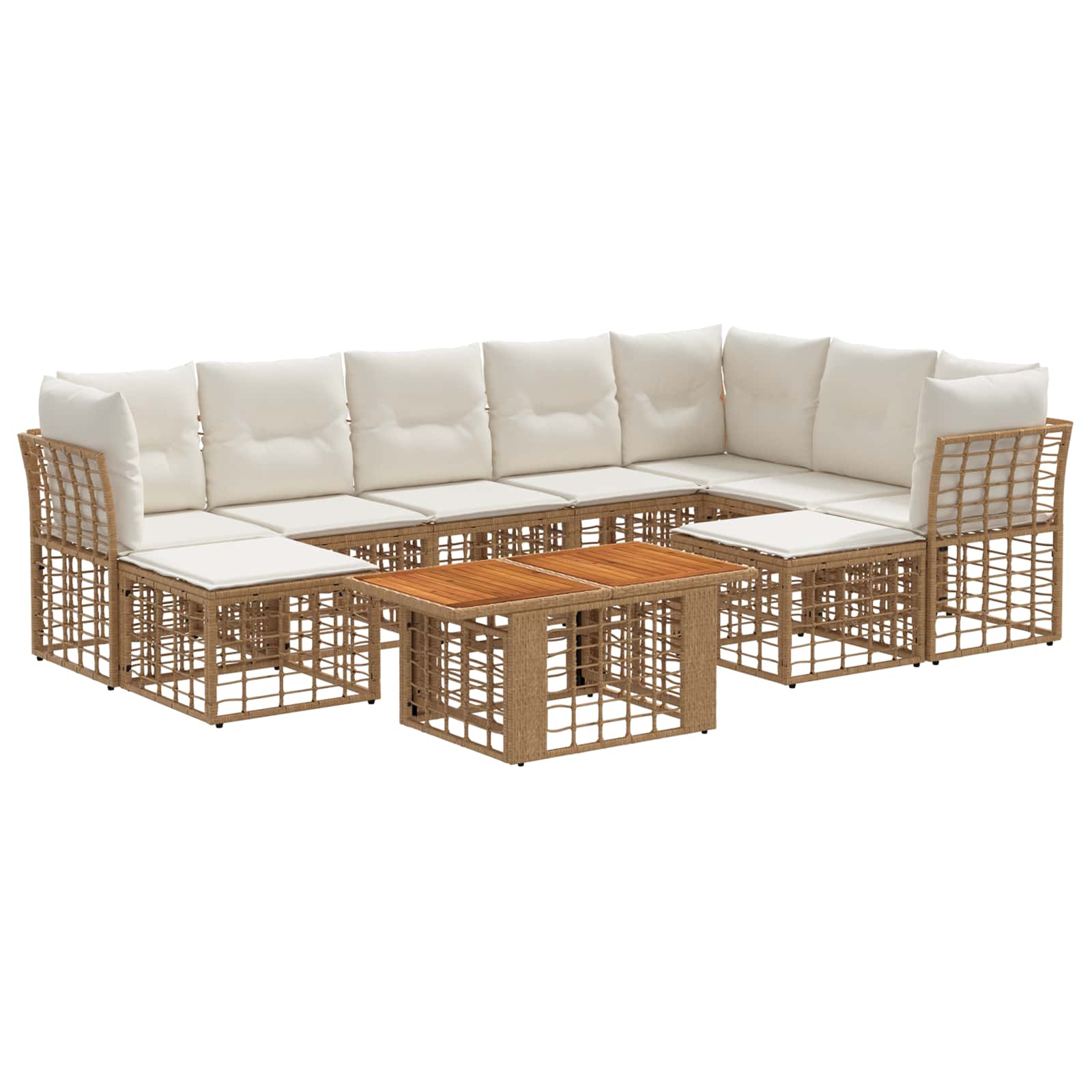 Gartensofa-set 10 stk. Natürlich und Cremweiß Poly-Rattan