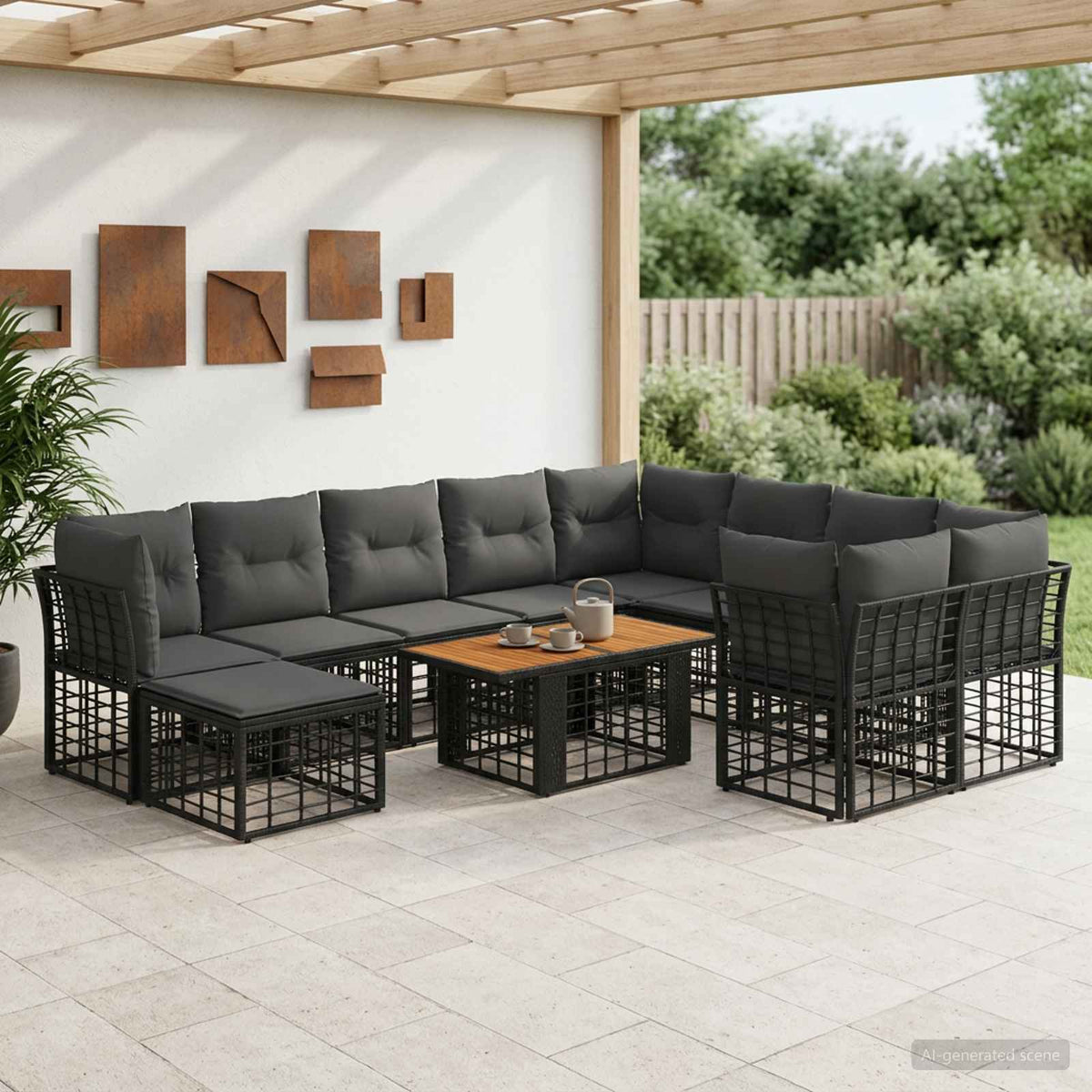 Gartensofa-set 11 stk. Schwarz und Dunkelgrau Poly-Rattan