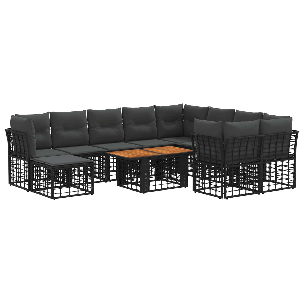 Gartensofa-set 11 stk. Schwarz und Dunkelgrau Poly-Rattan